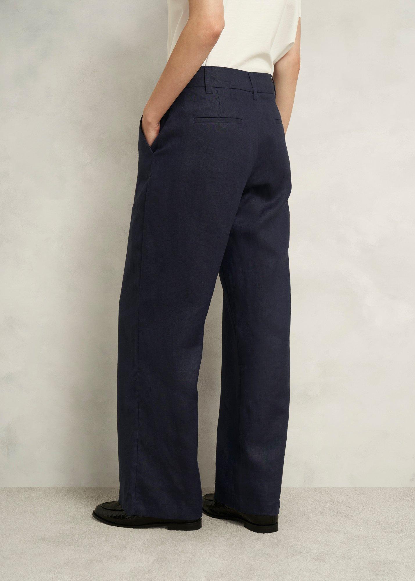 Petite Lynn Linen Trousers, Navy, hi-res