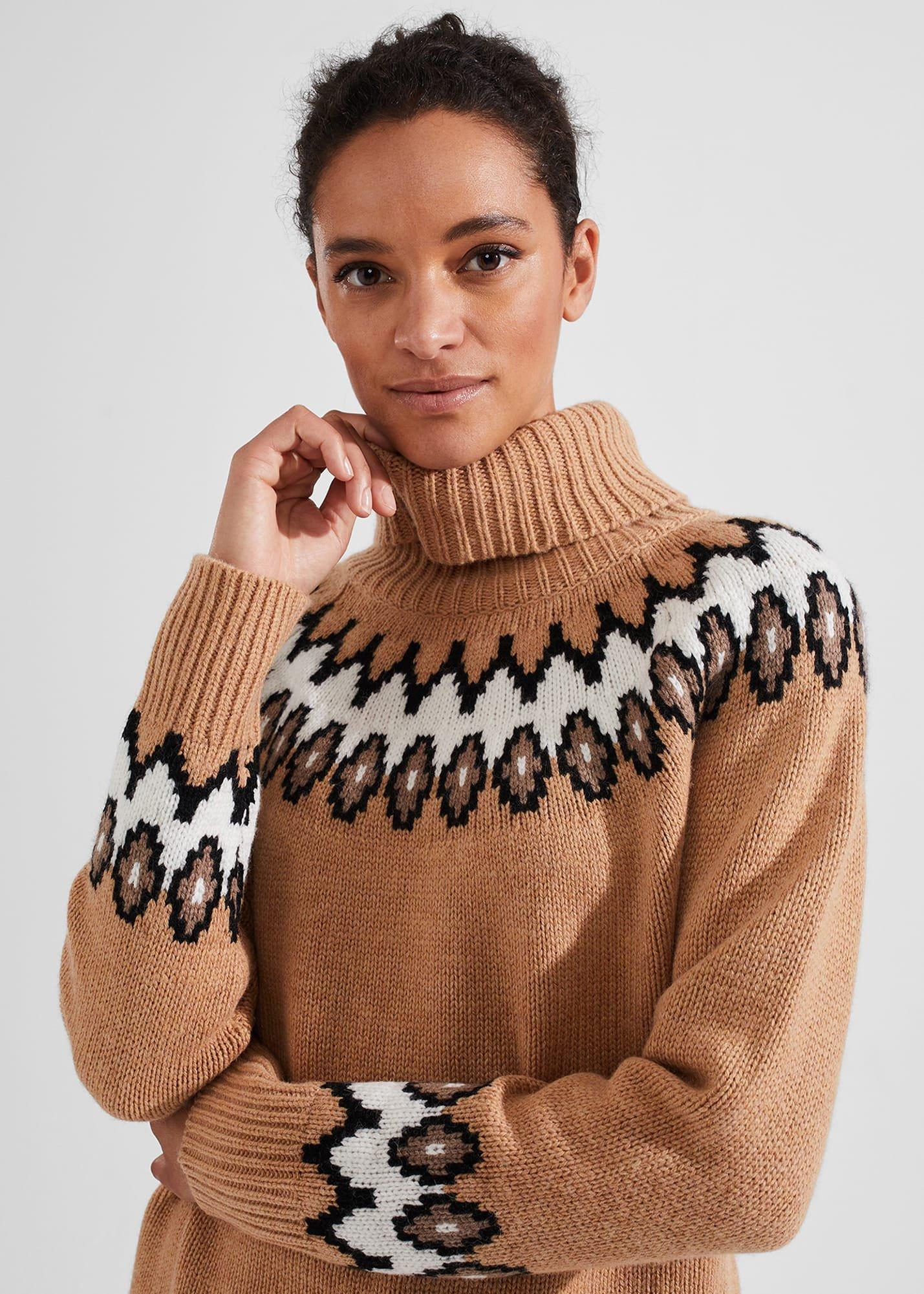 Aleena Fairisle Jumper With Alpaca, Camel Ivory, hi-res