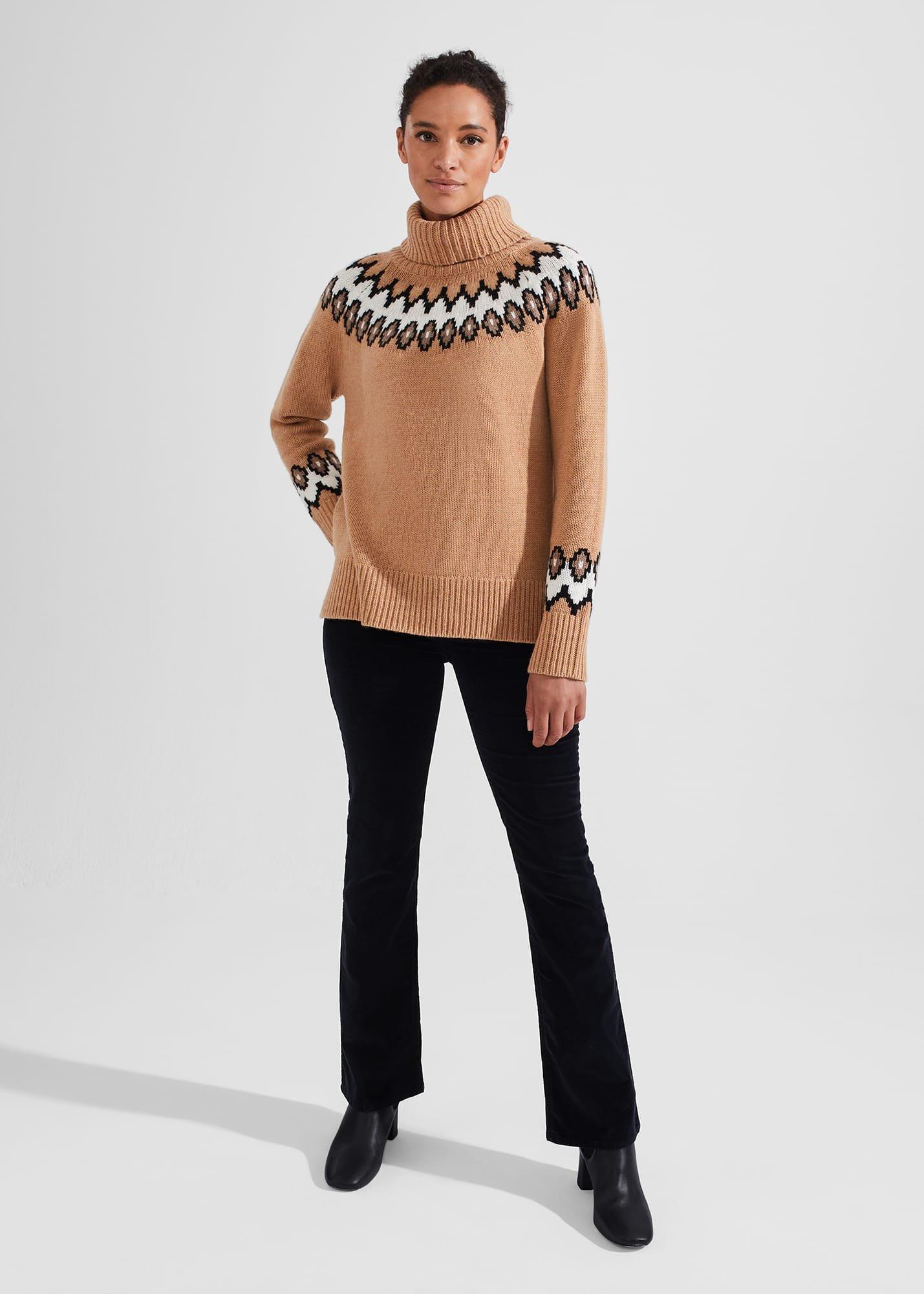 Aleena Fairisle Jumper With Alpaca, Camel Ivory, hi-res