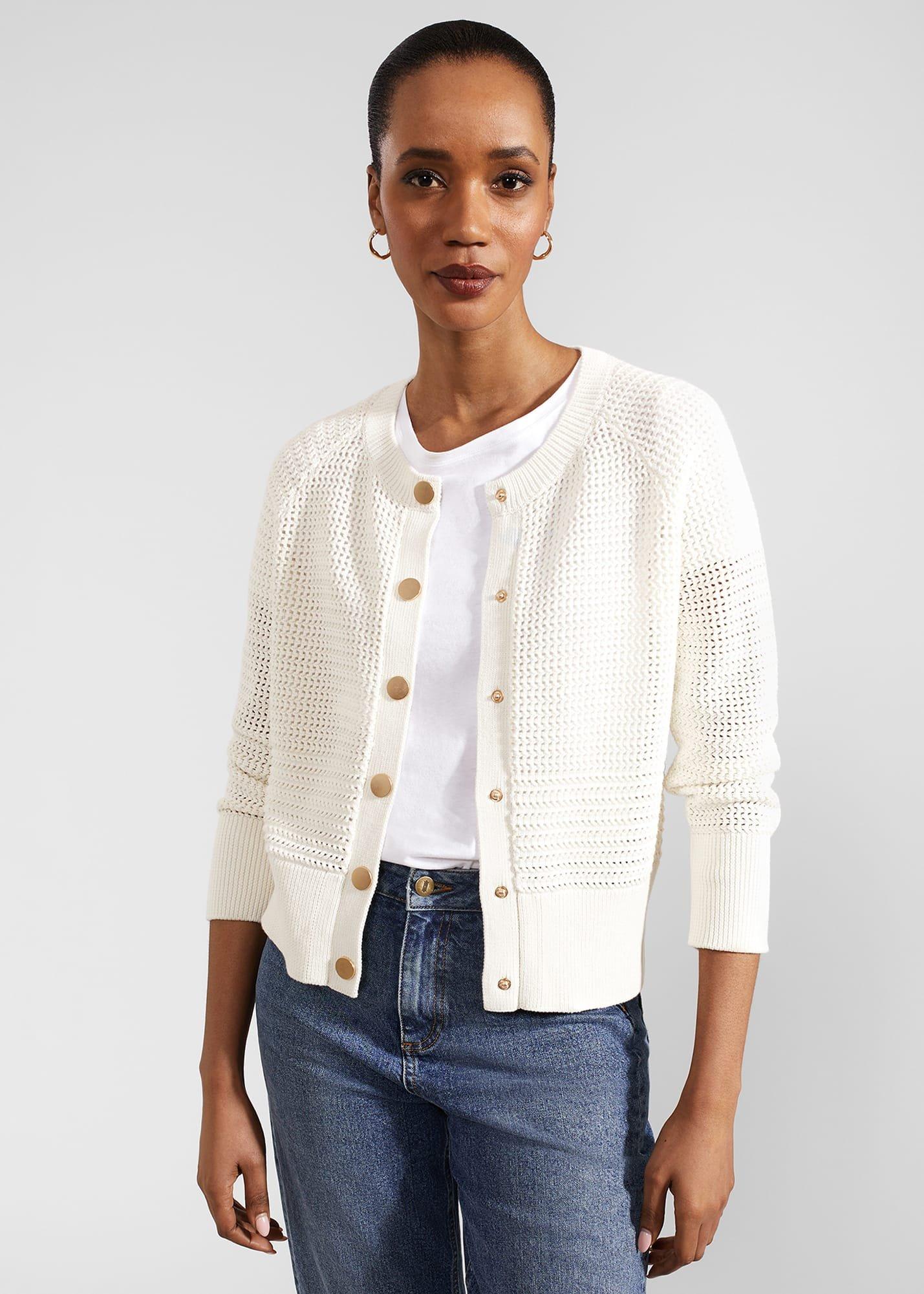 Florentina Cotton Cardigan, Ivory, hi-res