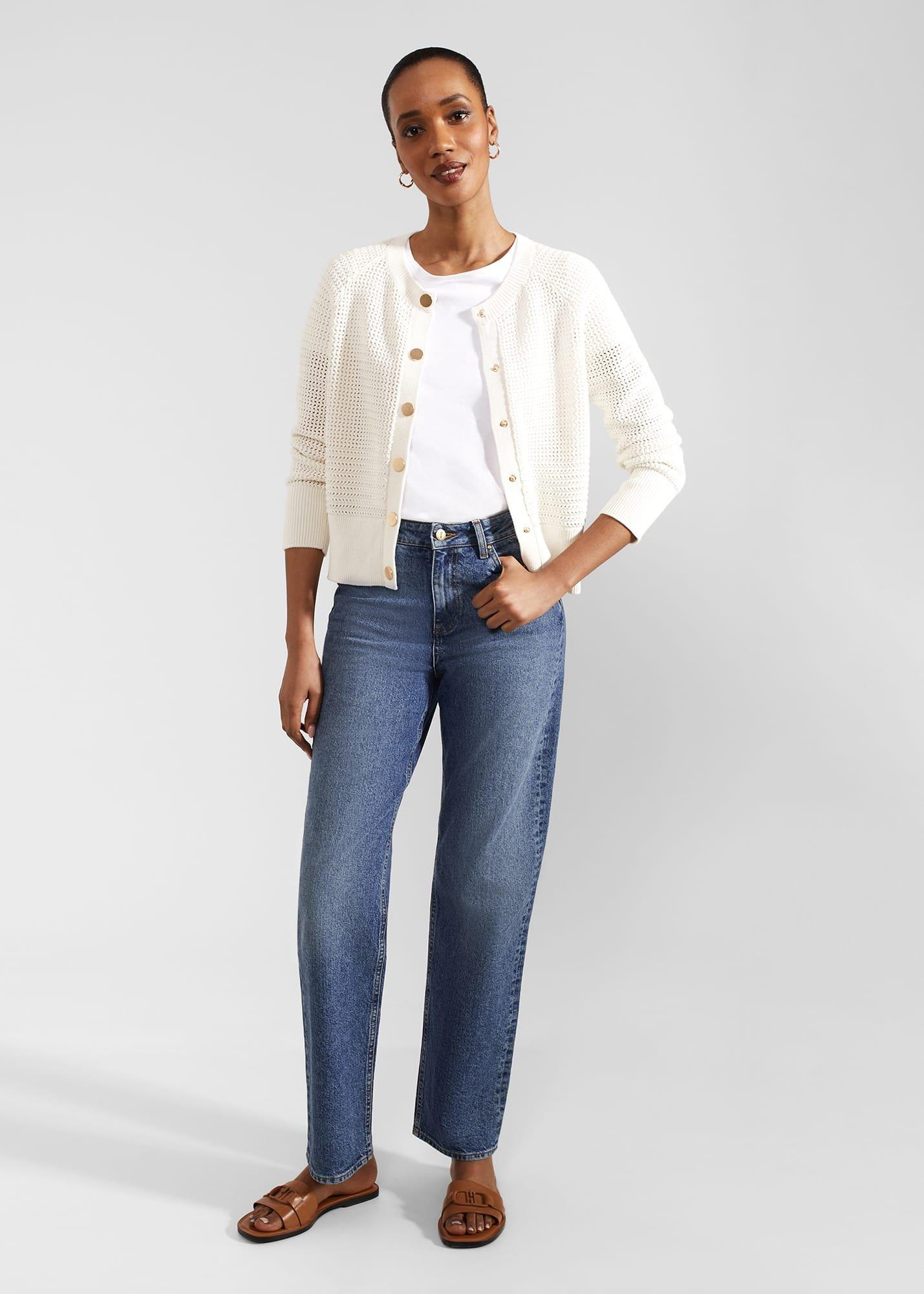 Florentina Cotton Cardigan, Ivory, hi-res