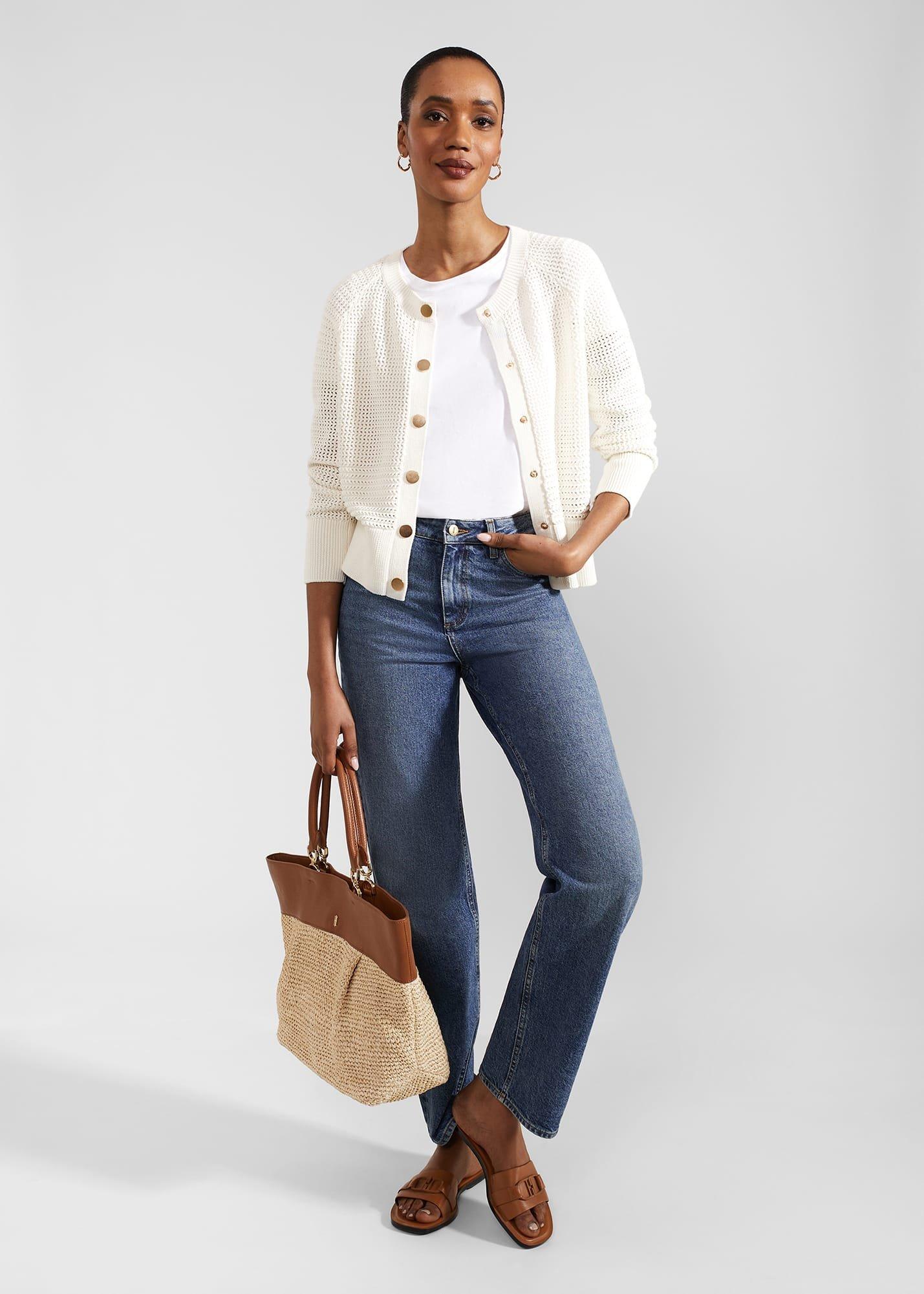 Florentina Cotton Cardigan, Ivory, hi-res