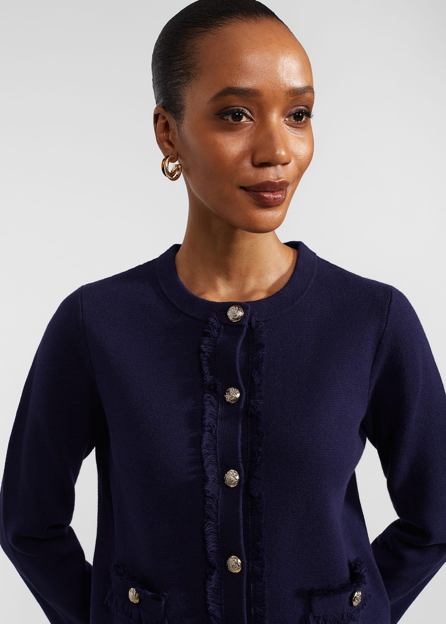 Sairey Cotton Wool Knitted Jacket, Midnight Navy, hi-res