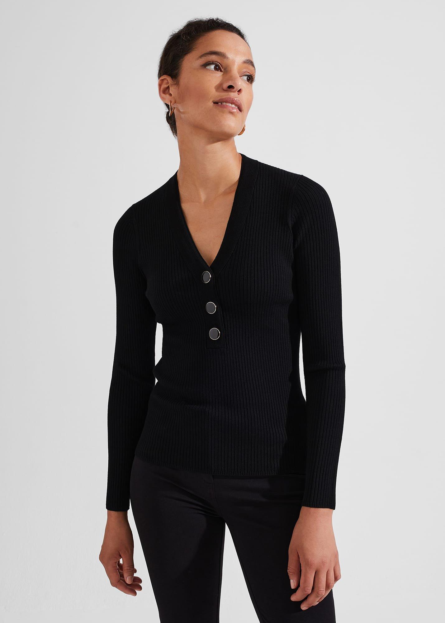Kaya Ribbed Jumper, Black, hi-res