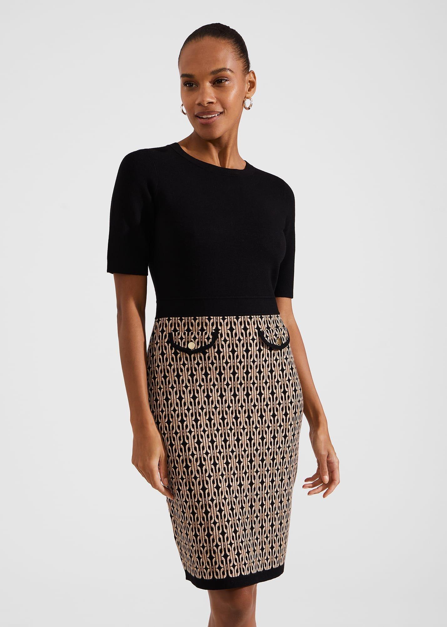 Perrie Knitted Dress, Black Camel, hi-res