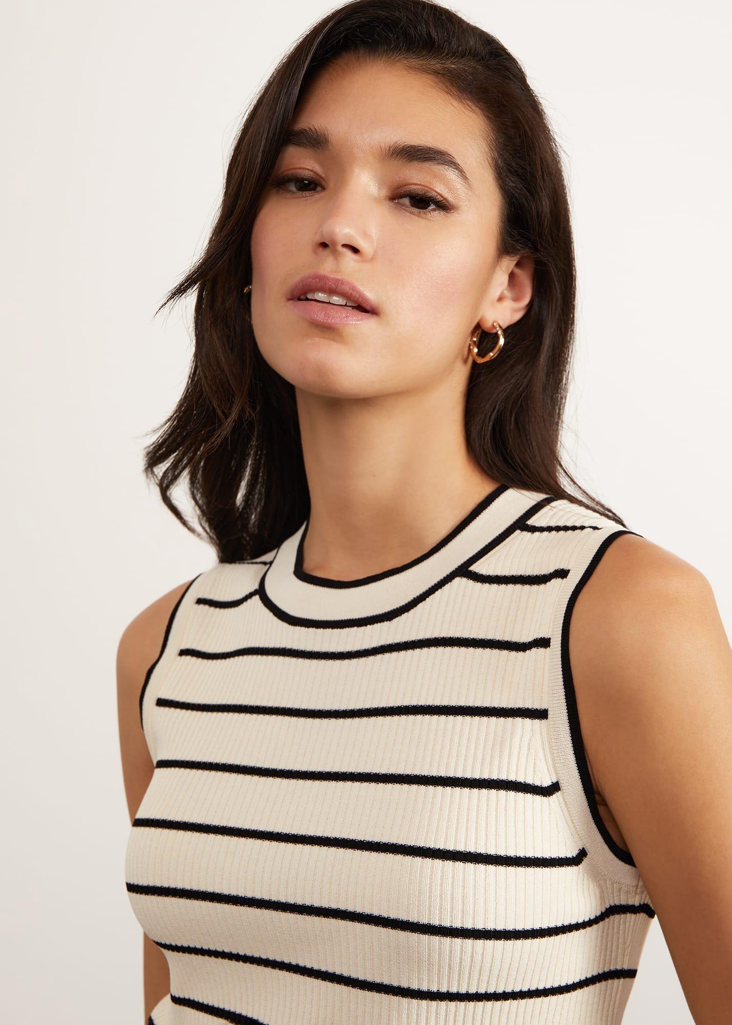 Belmont Striped Top, Ivory Black, hi-res