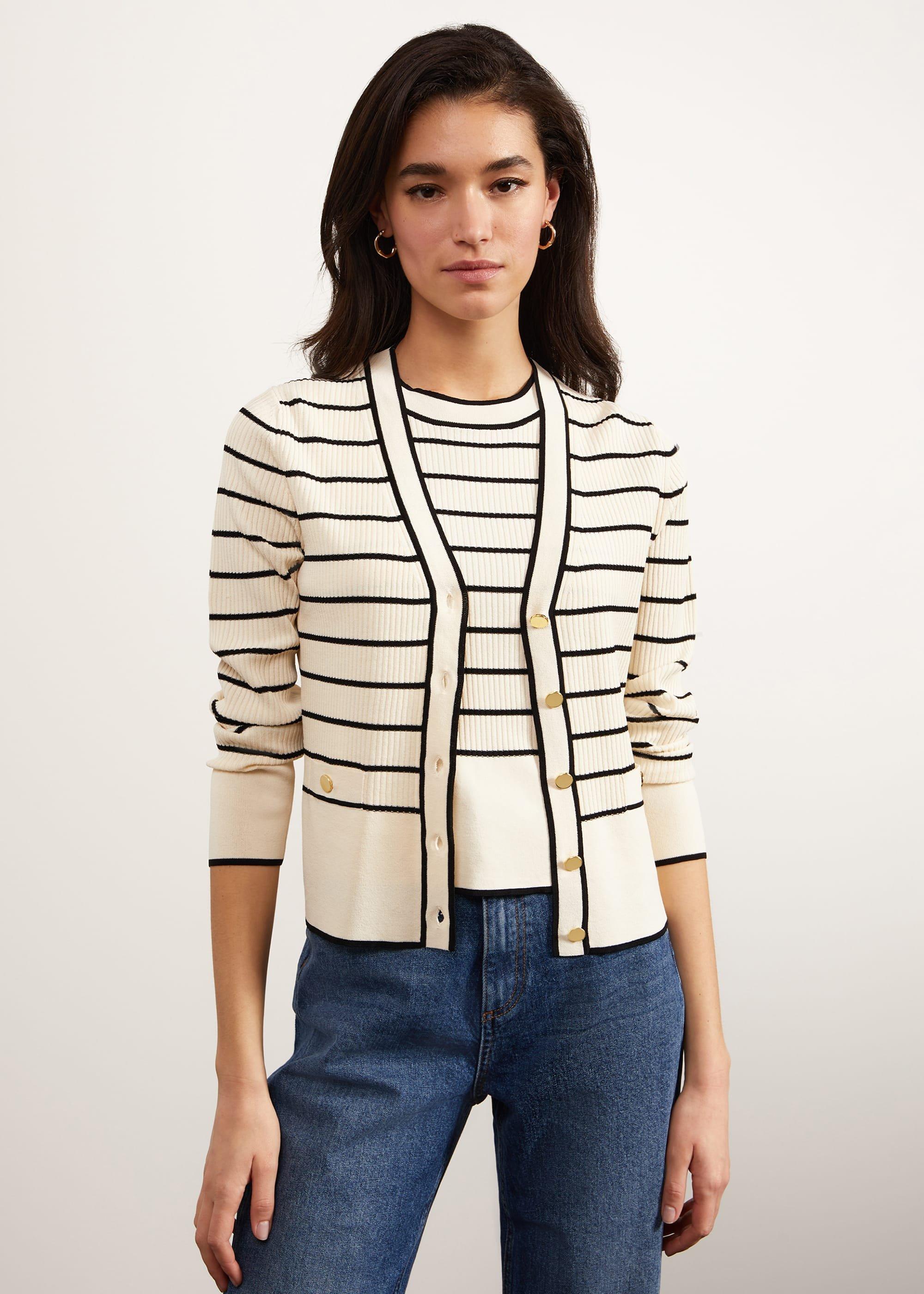 Belmont Striped Top, Ivory Black, hi-res