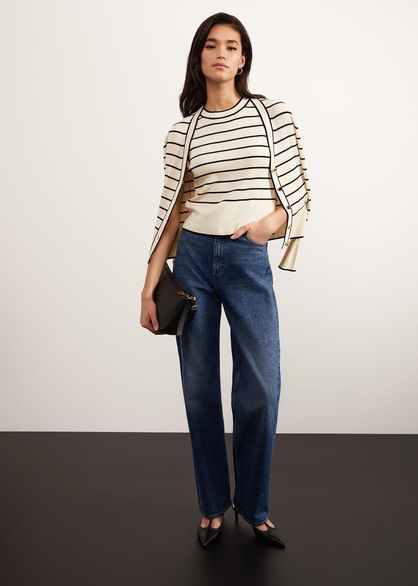 Belmont Striped Top, Ivory Black, hi-res