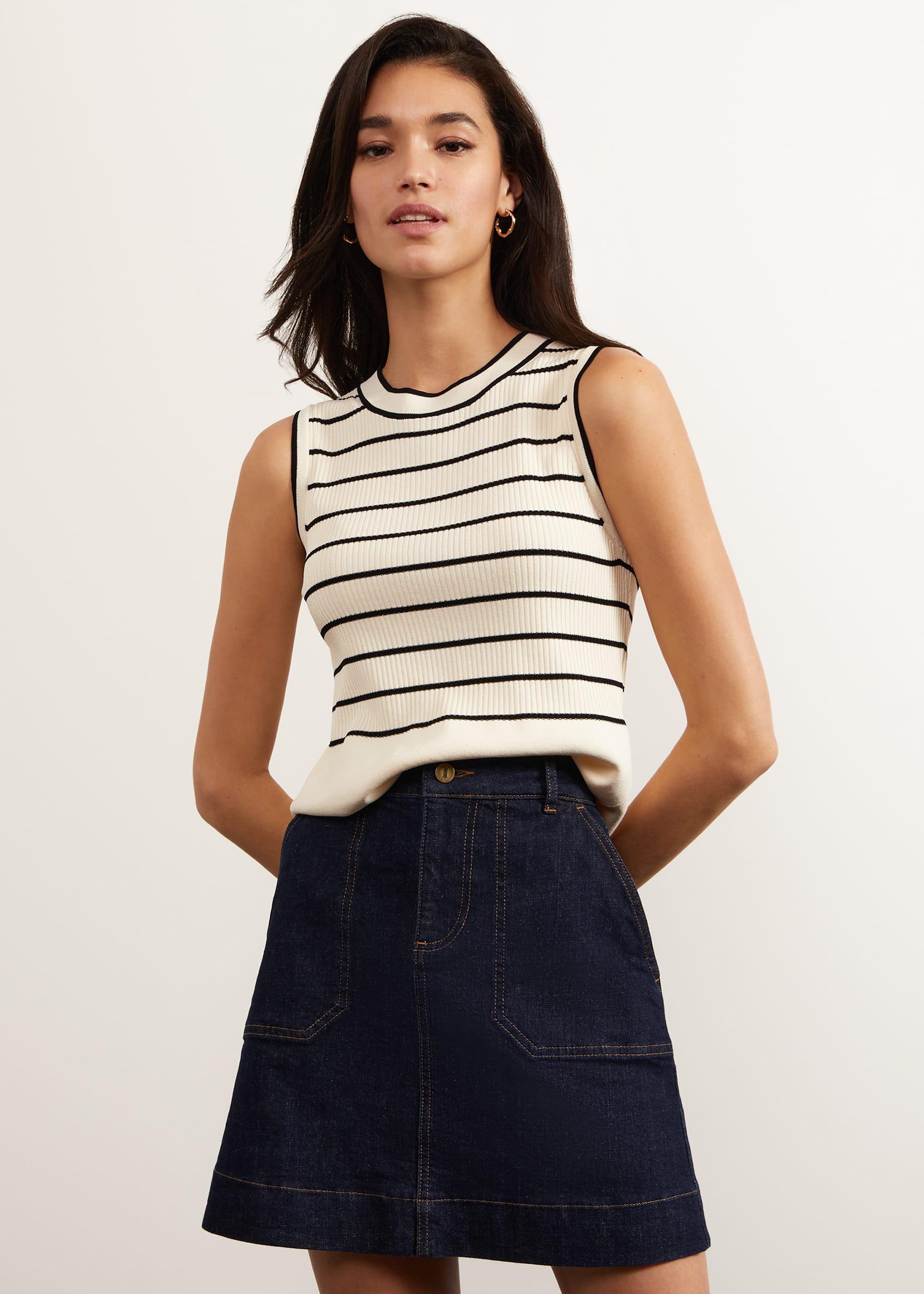 Belmont Striped Top, Ivory Black, hi-res