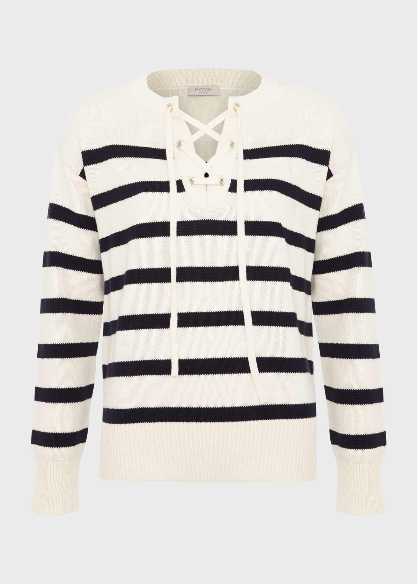 Danica Cotton Jumper, Ivory Navy, hi-res