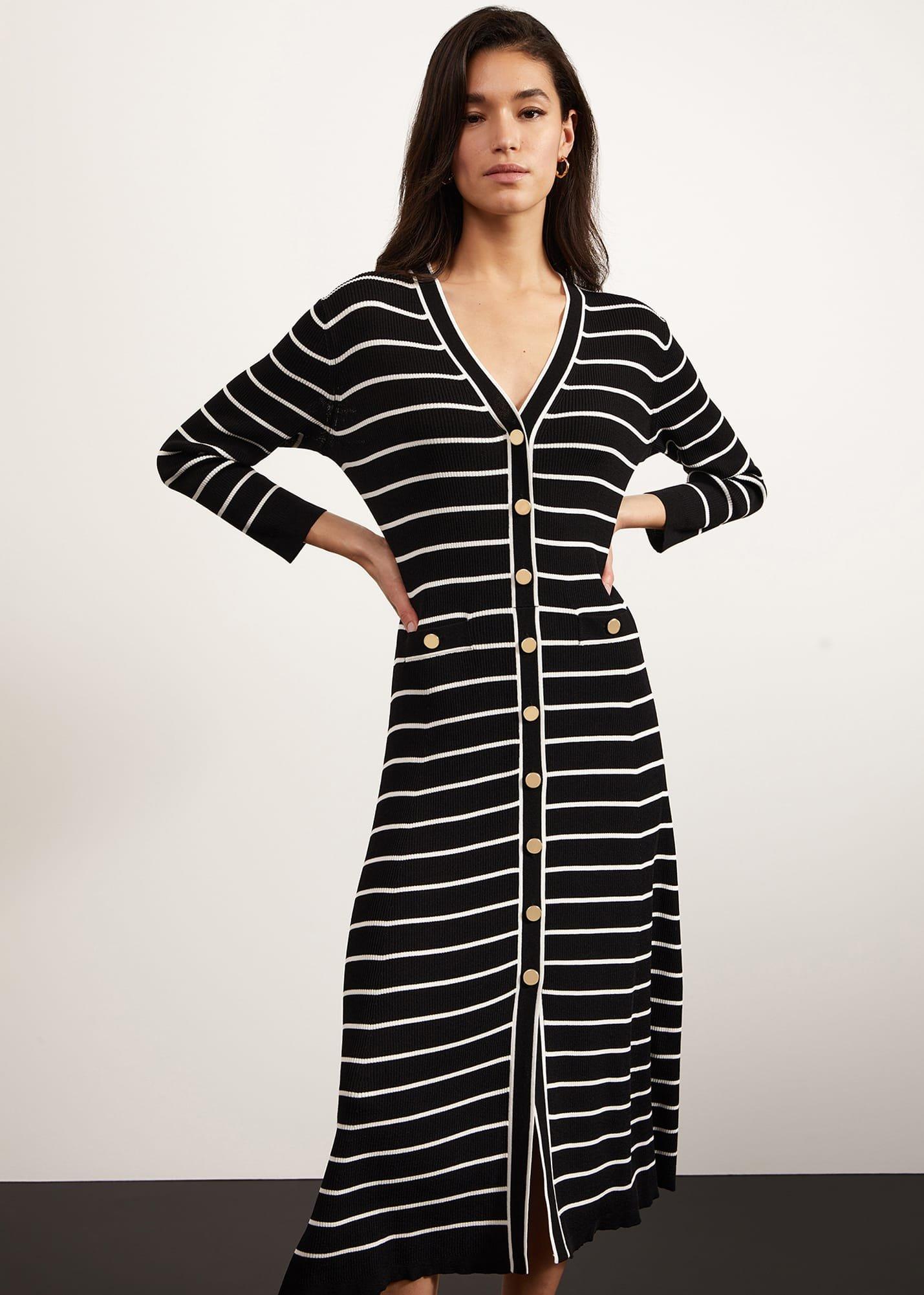 Belmont Knitted Dress, Black Ivory, hi-res