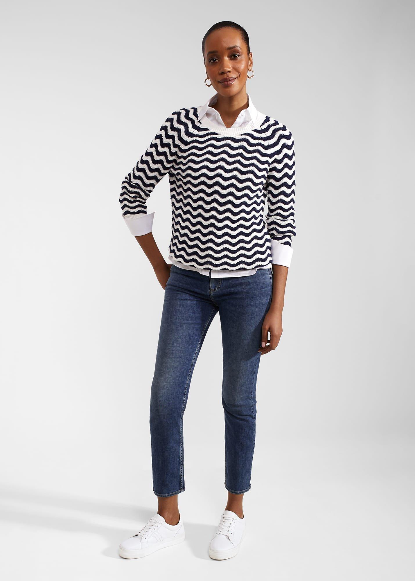 Lulu Cotton Jumper, Navy Ivory, hi-res