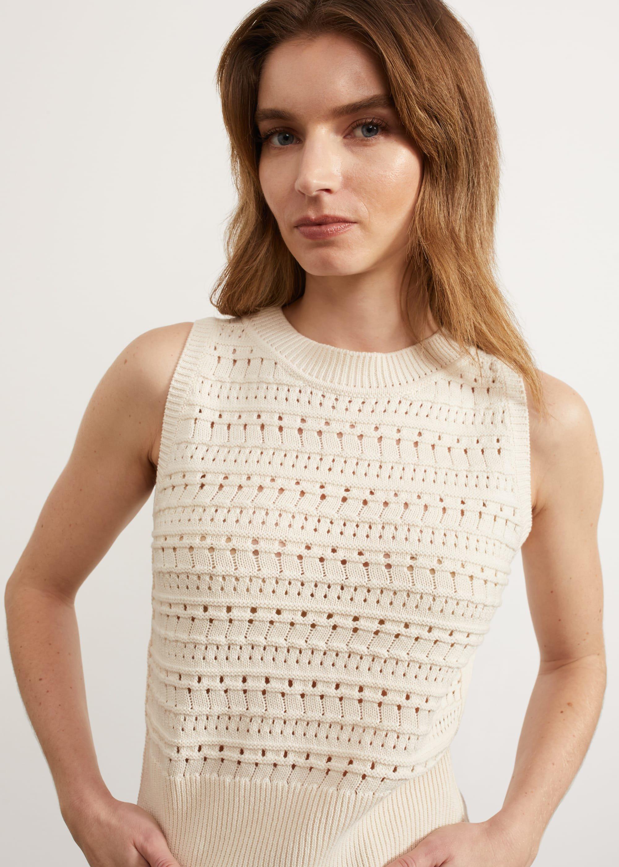 Colemere Knitted Tank Top, Buttercream, hi-res