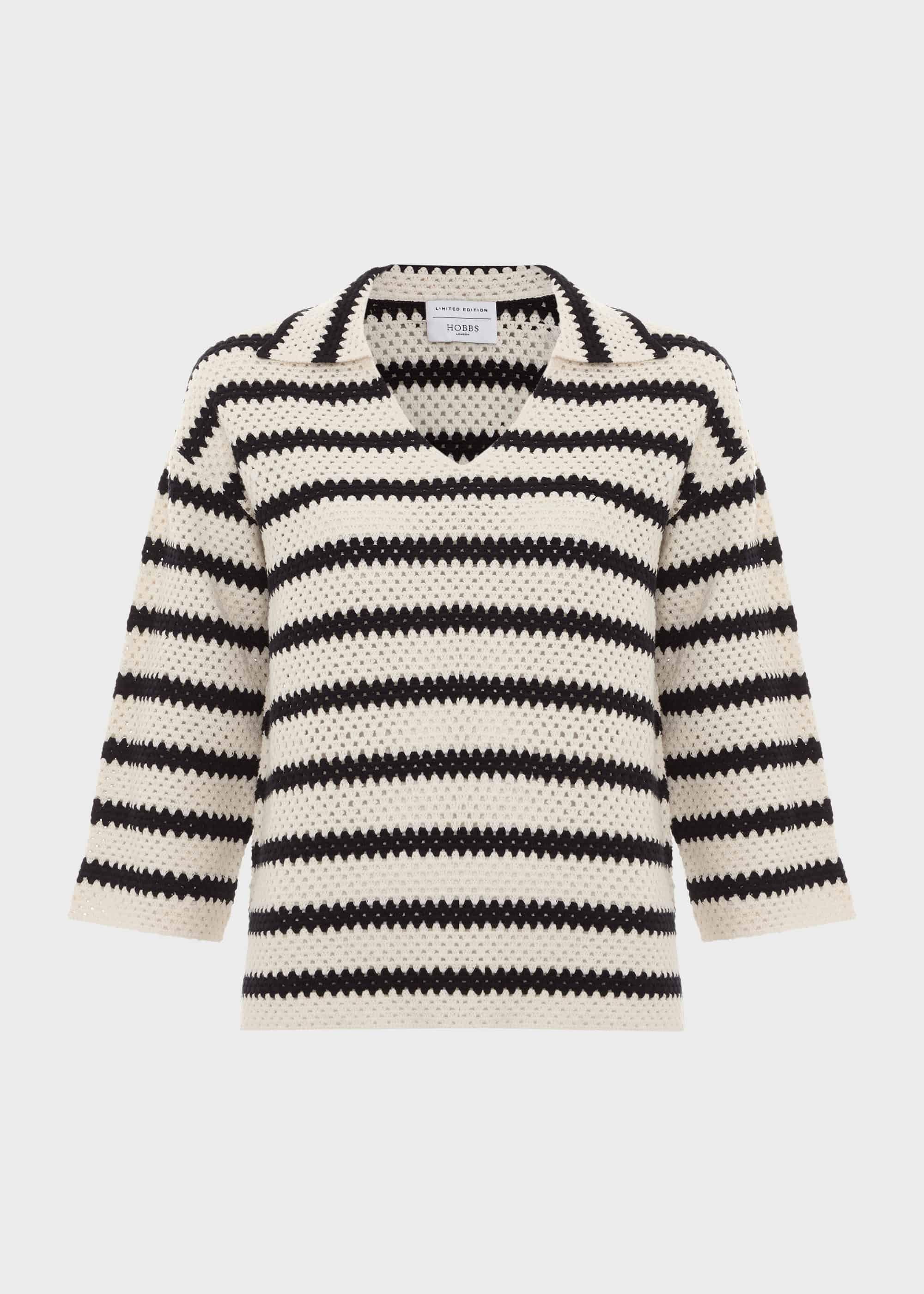 Prue Cotton Textured Jumper, Ivory Navy, hi-res