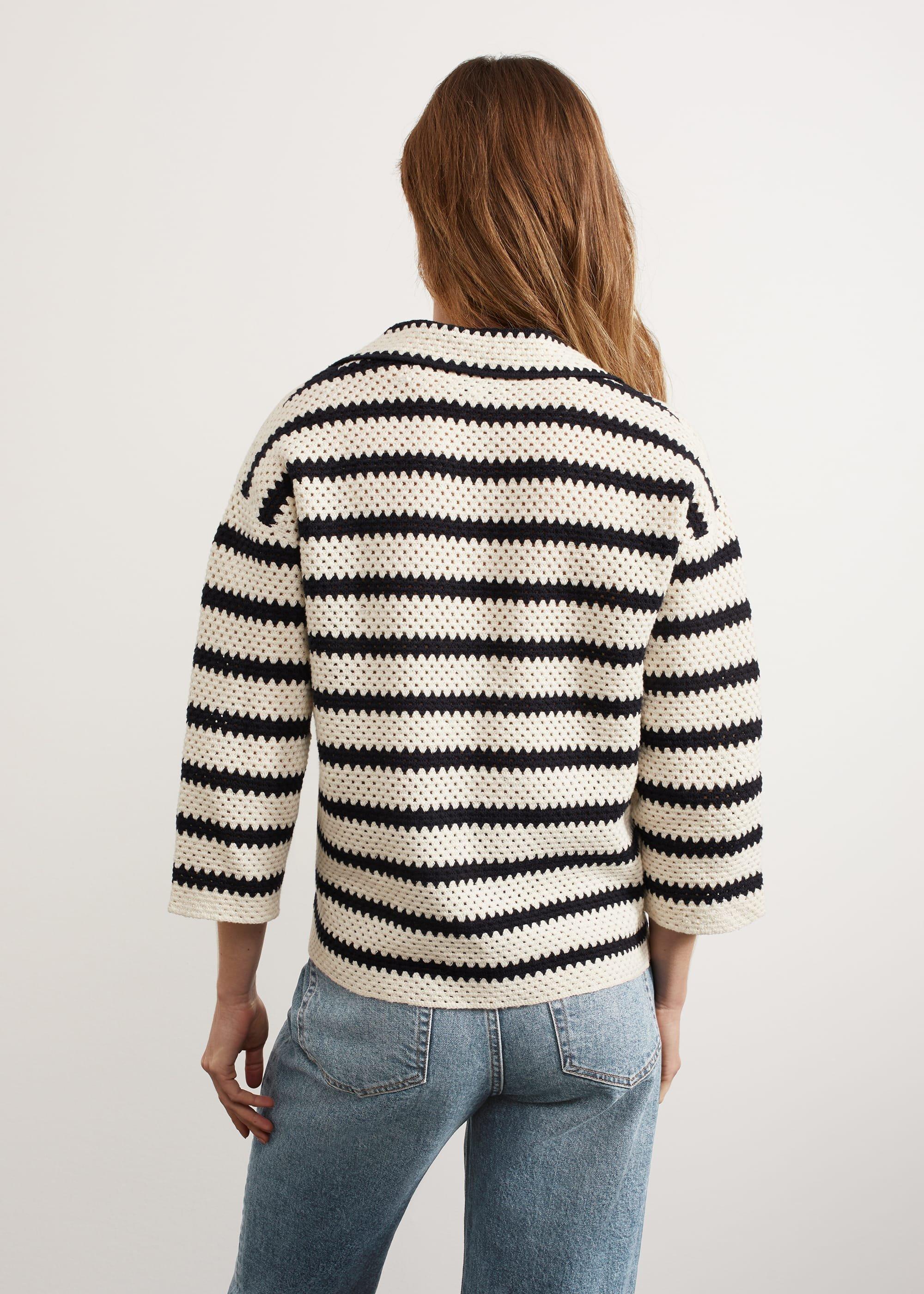 Prue Cotton Textured Jumper, Ivory Navy, hi-res