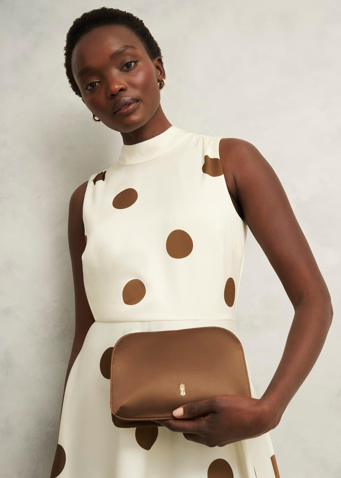 Milan Satin Clutch Bag, Medlar Brown, hi-res