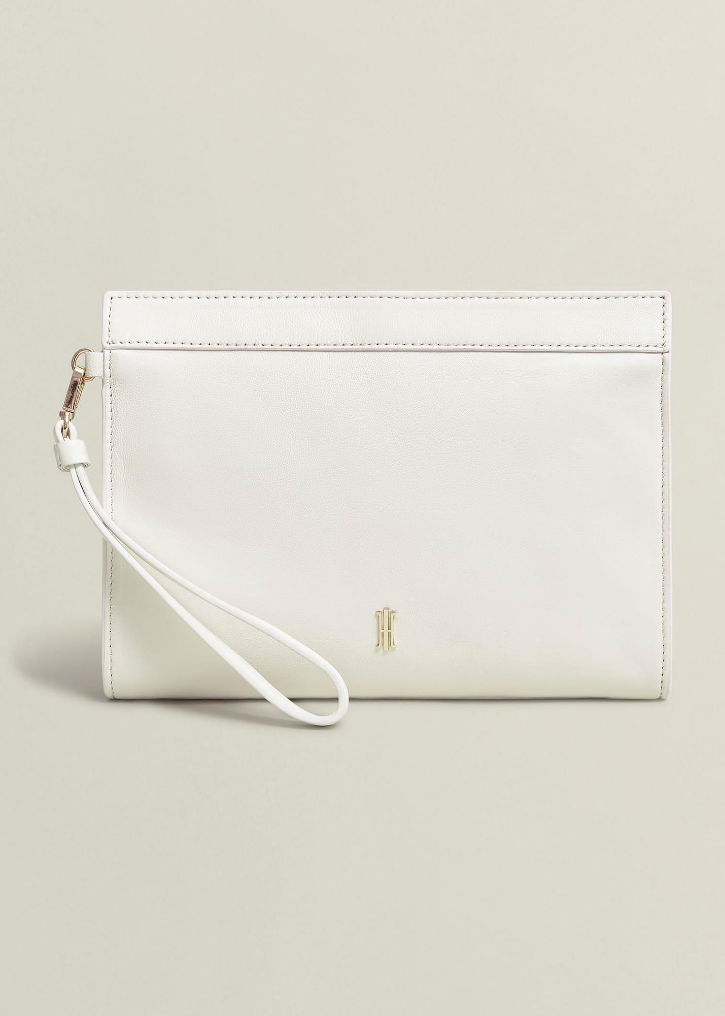 Catherine Leather Wristlet, Ivory, hi-res