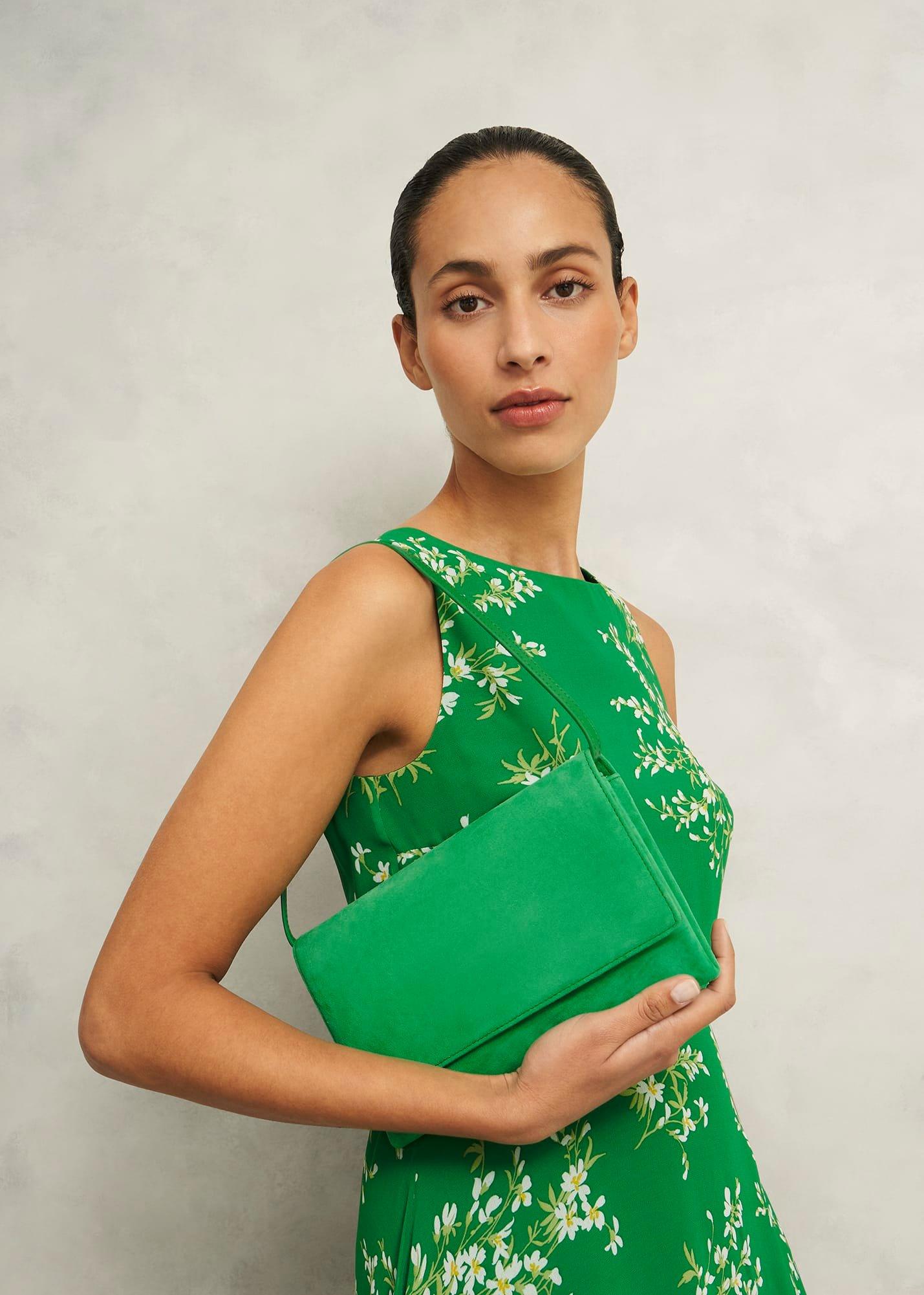 Renata Suede Clutch, Cilantro Green, hi-res