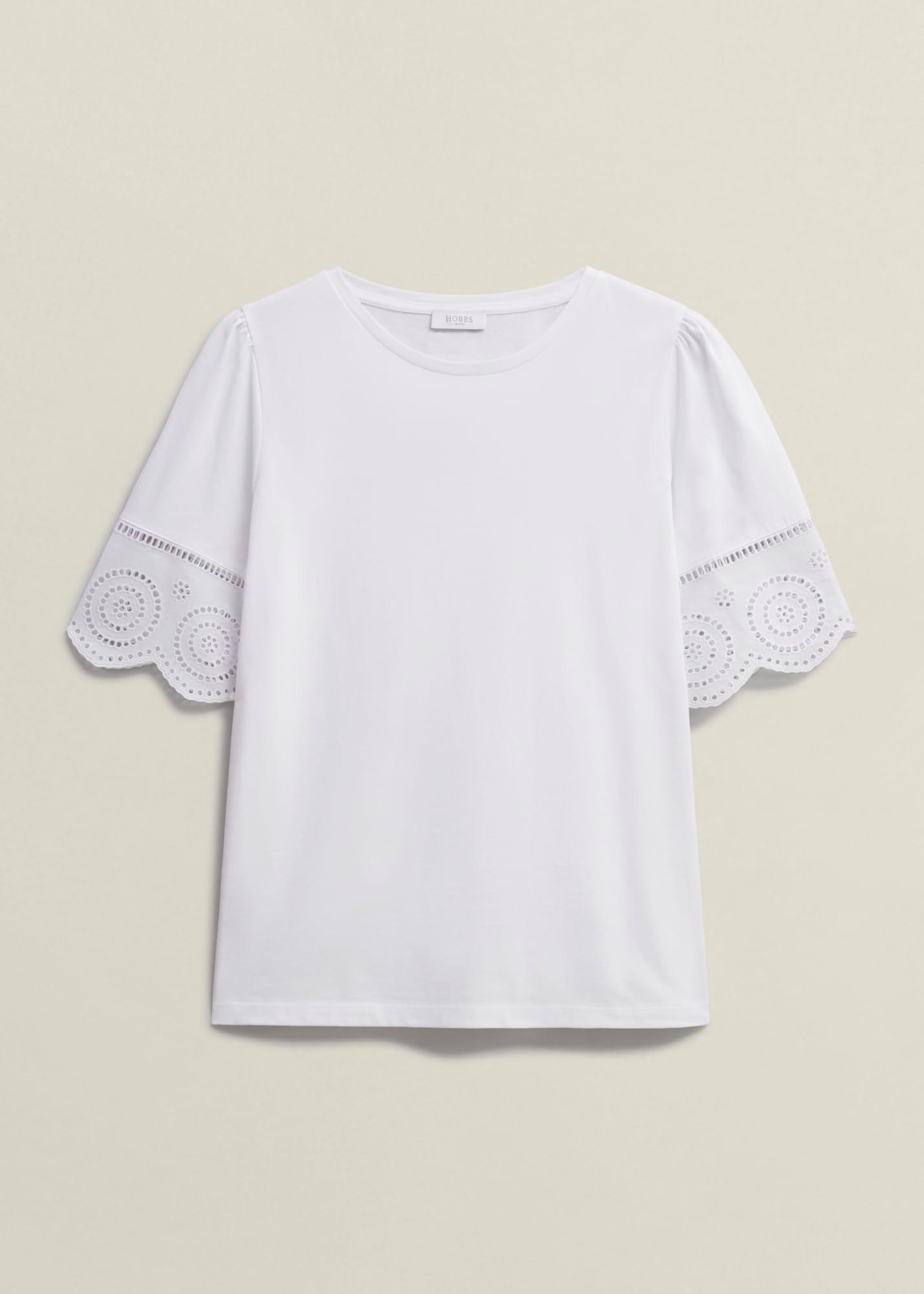 Sandra Cotton Broderie Top, Hobbs White, hi-res