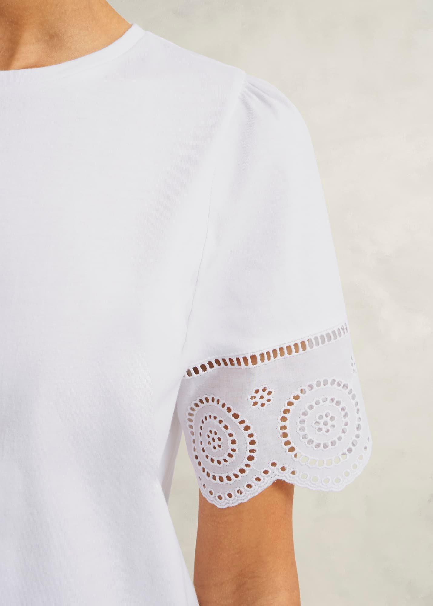 Sandra Cotton Broderie Top, Hobbs White, hi-res