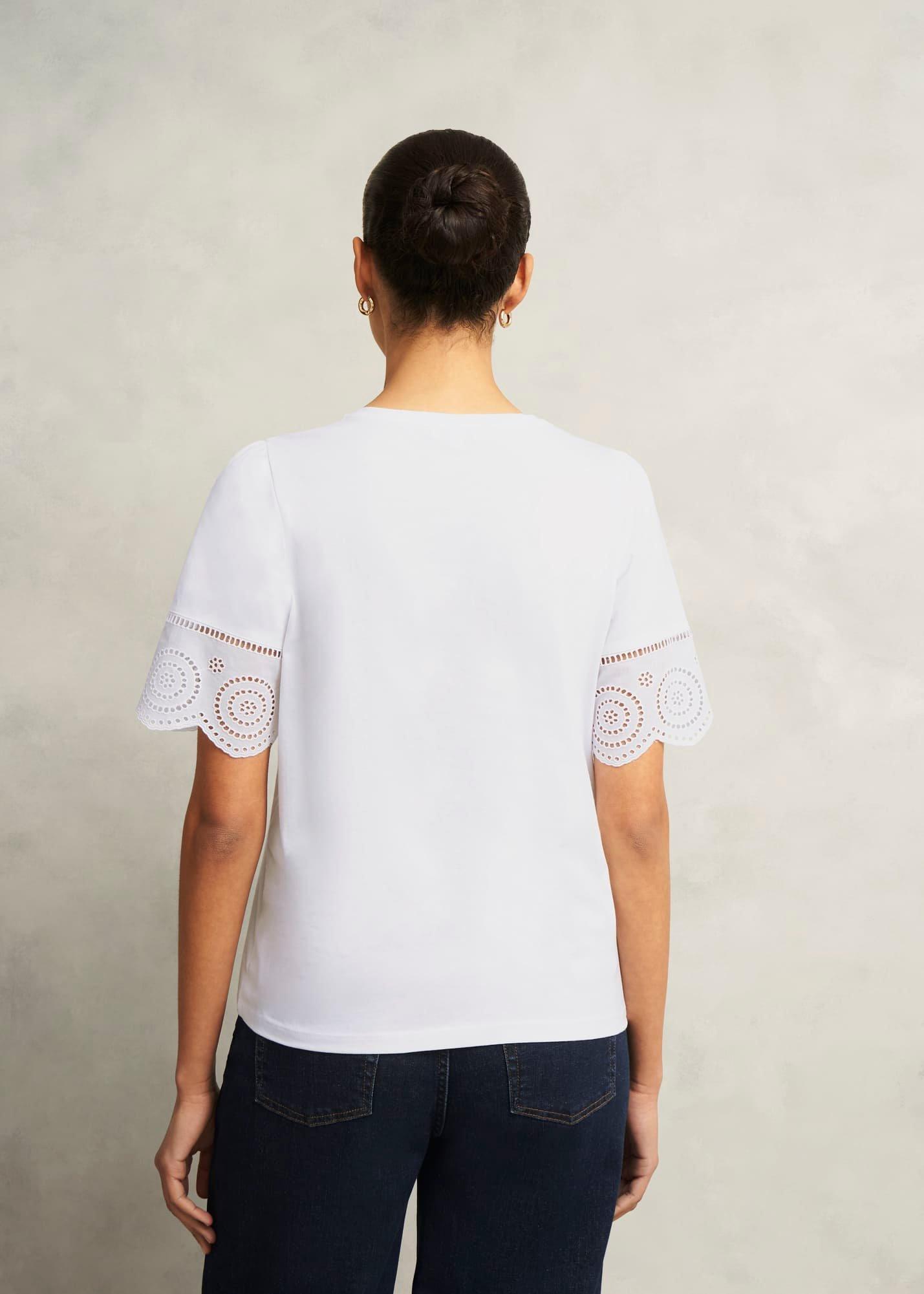 Sandra Cotton Broderie Top, Hobbs White, hi-res