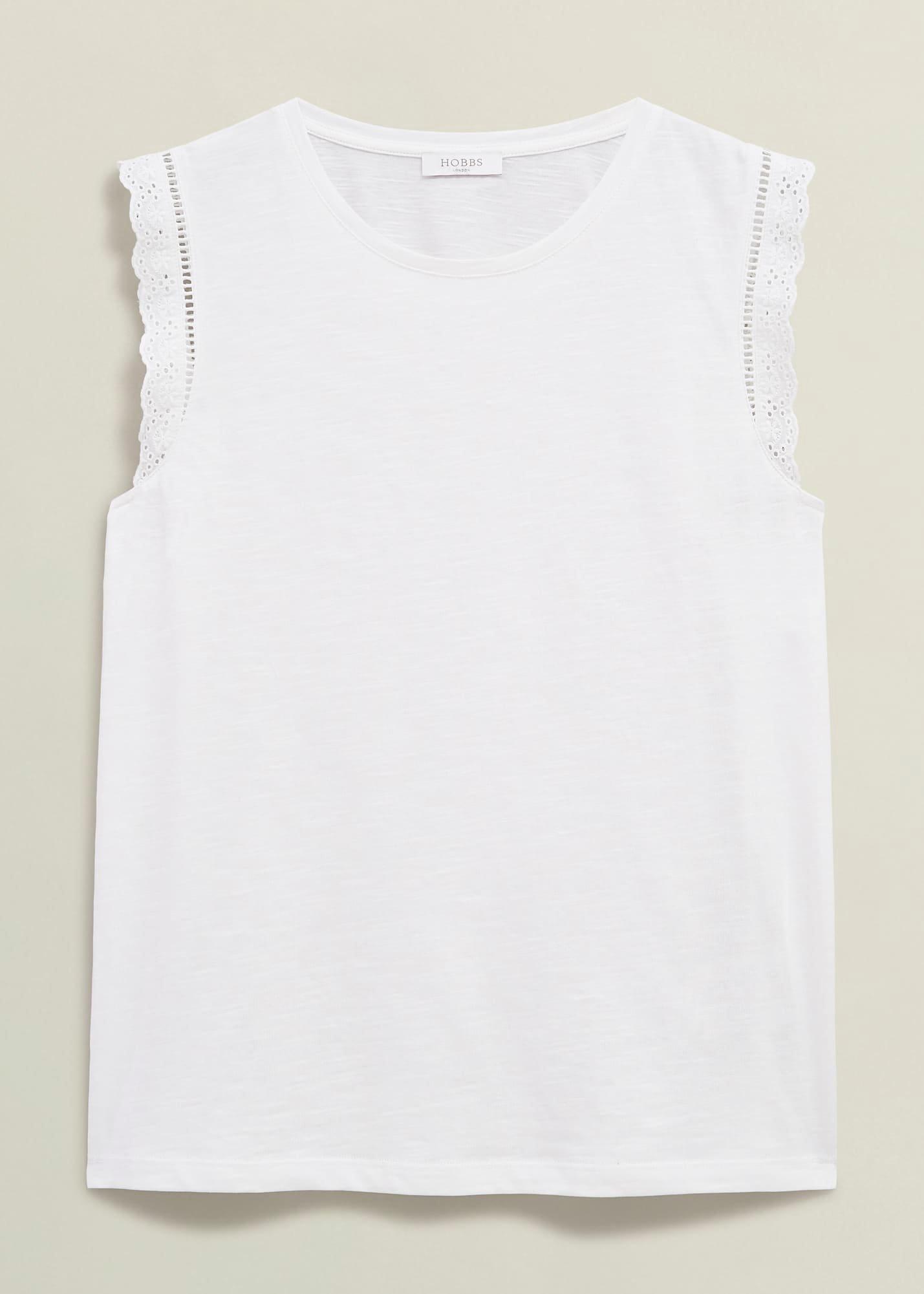 Leia Cotton Broderie Top, Hobbs White, hi-res