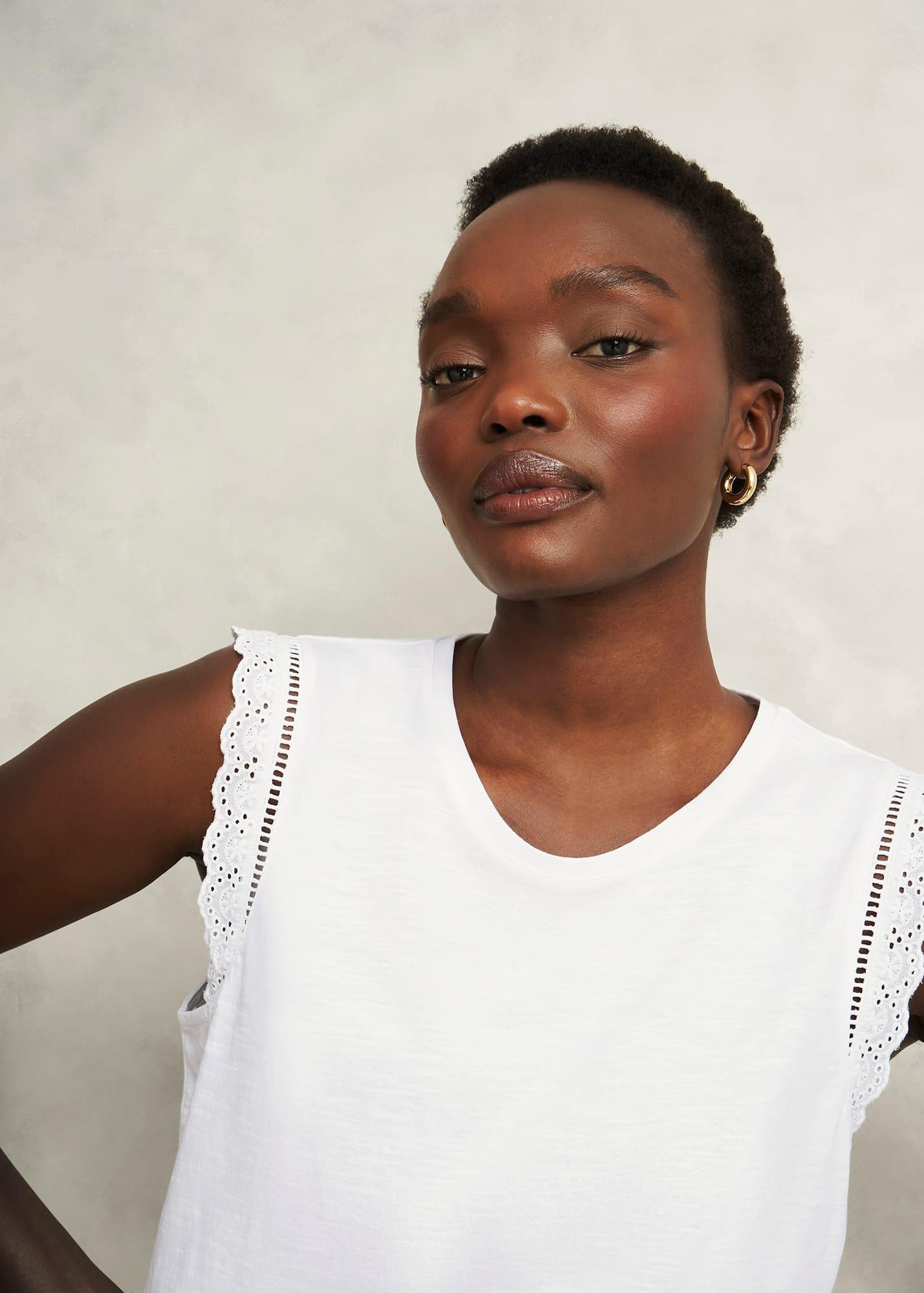 Leia Cotton Broderie Top, Hobbs White, hi-res