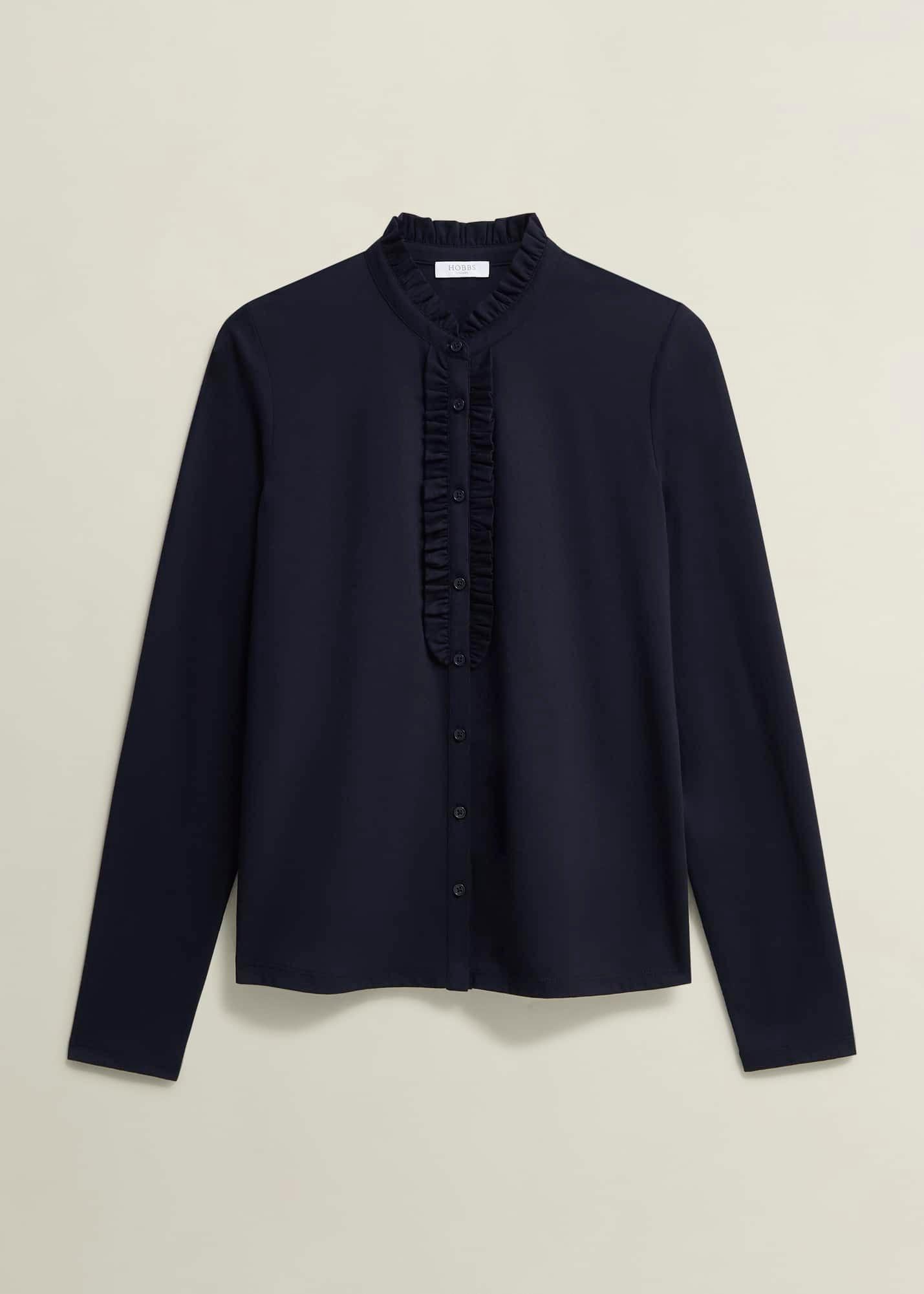 Ramona Cotton Blend Collared Top , Hobbs Navy, hi-res