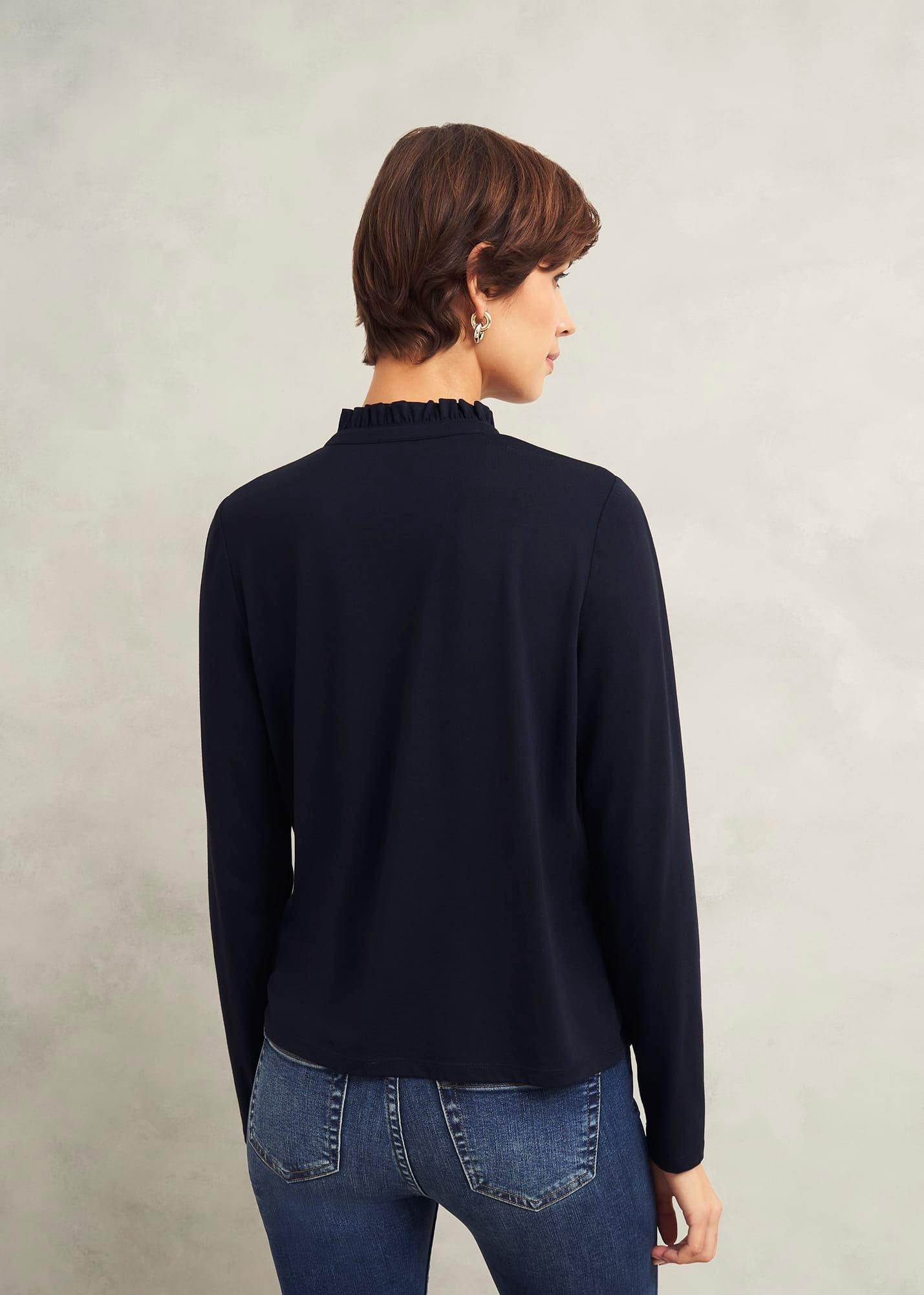 Ramona Cotton Blend Collared Top , Hobbs Navy, hi-res