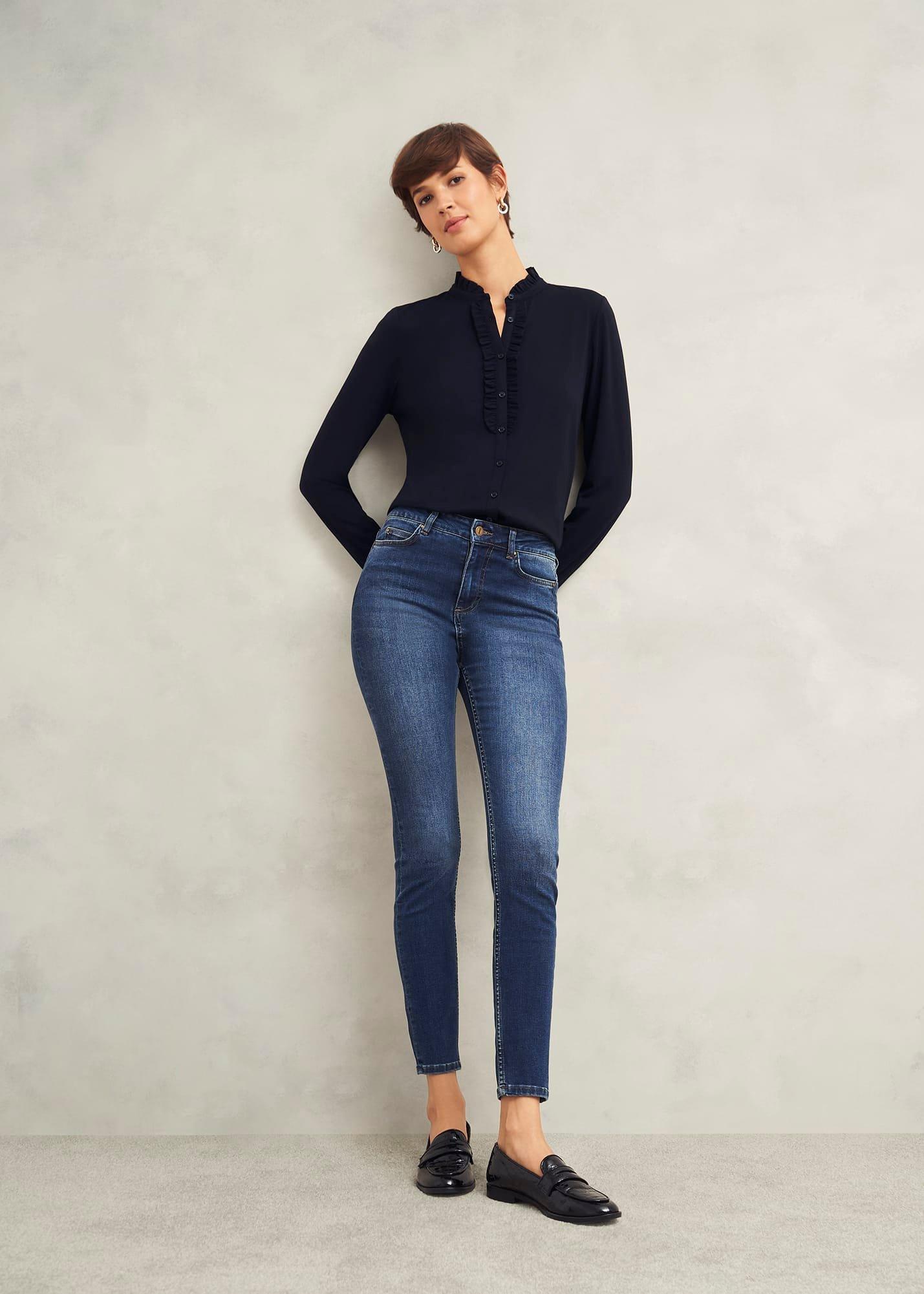 Ramona Cotton Blend Collared Top , Hobbs Navy, hi-res