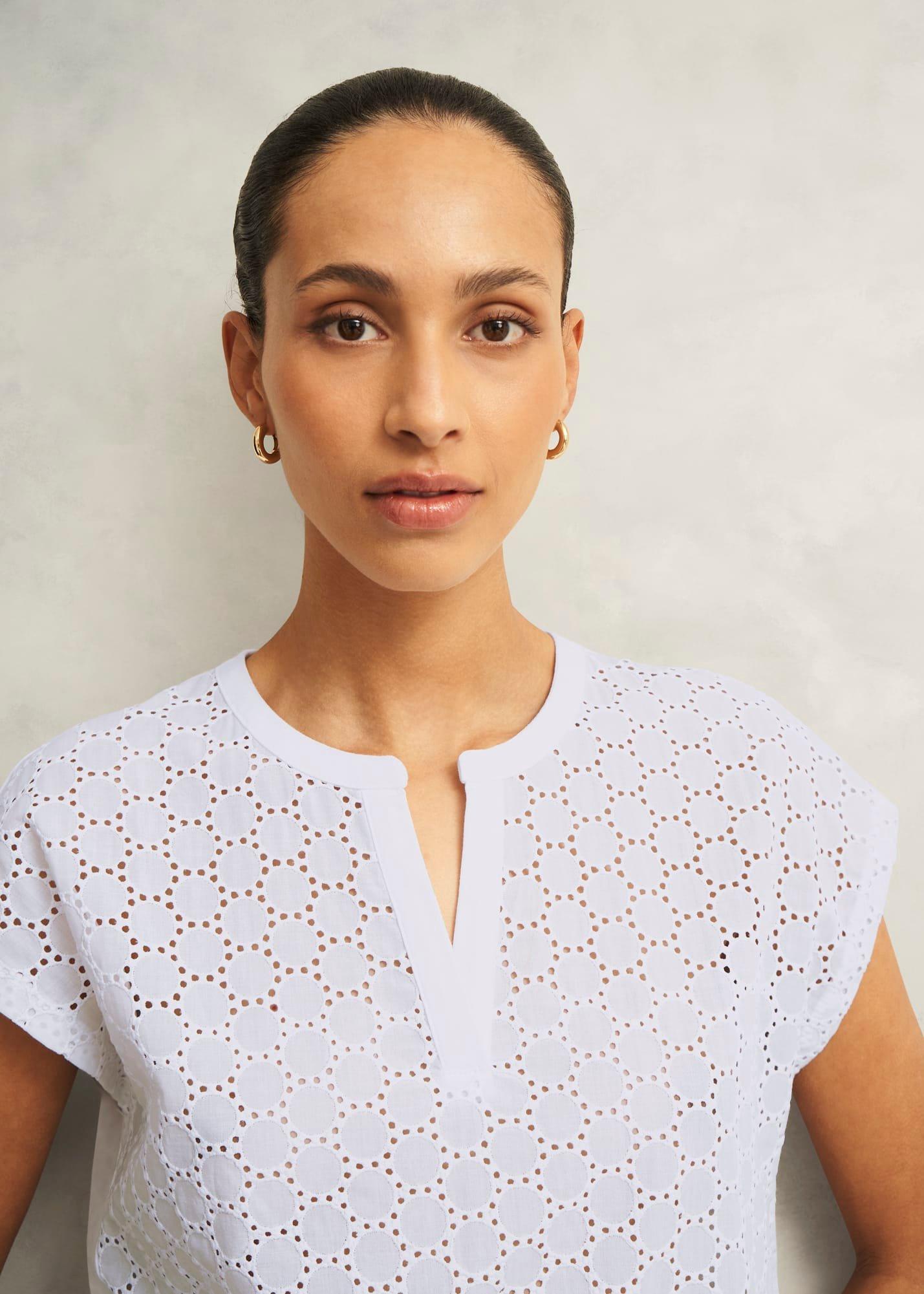 Joanna Broderie Top, Hobbs White, hi-res