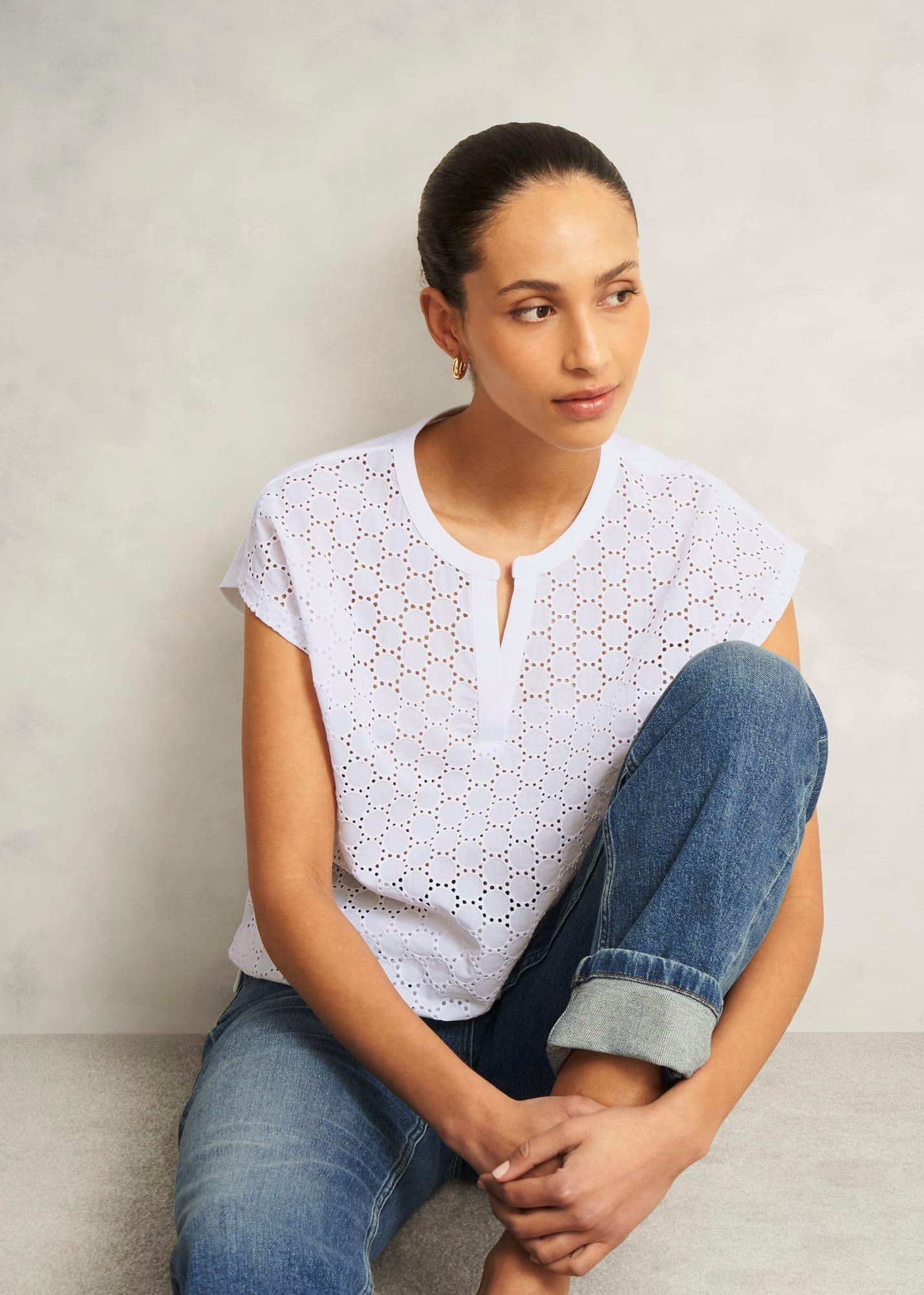 Joanna Broderie Top, Hobbs White, hi-res