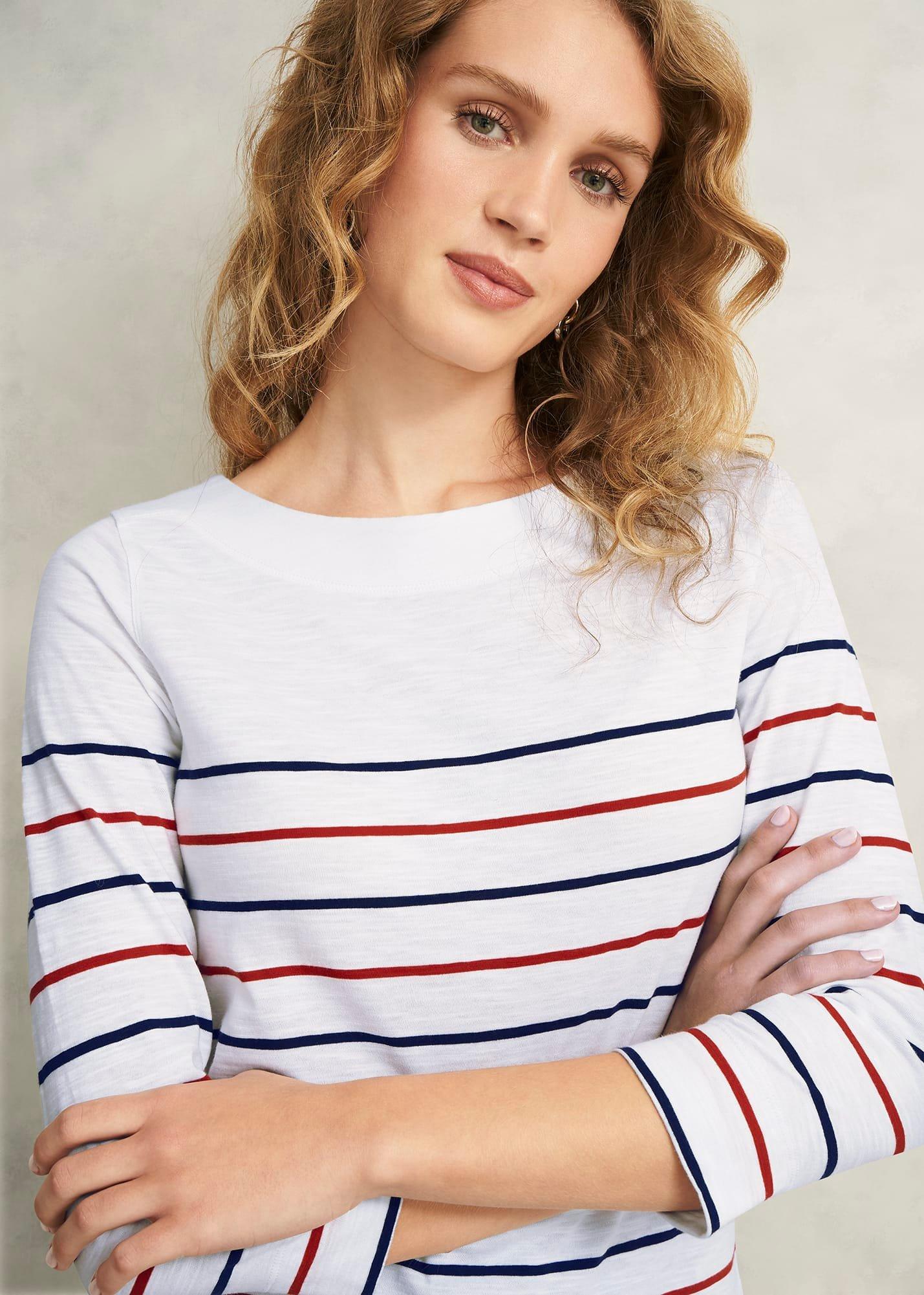 Avia Cotton Slub Striped T-Shirt, White Red Navy, hi-res
