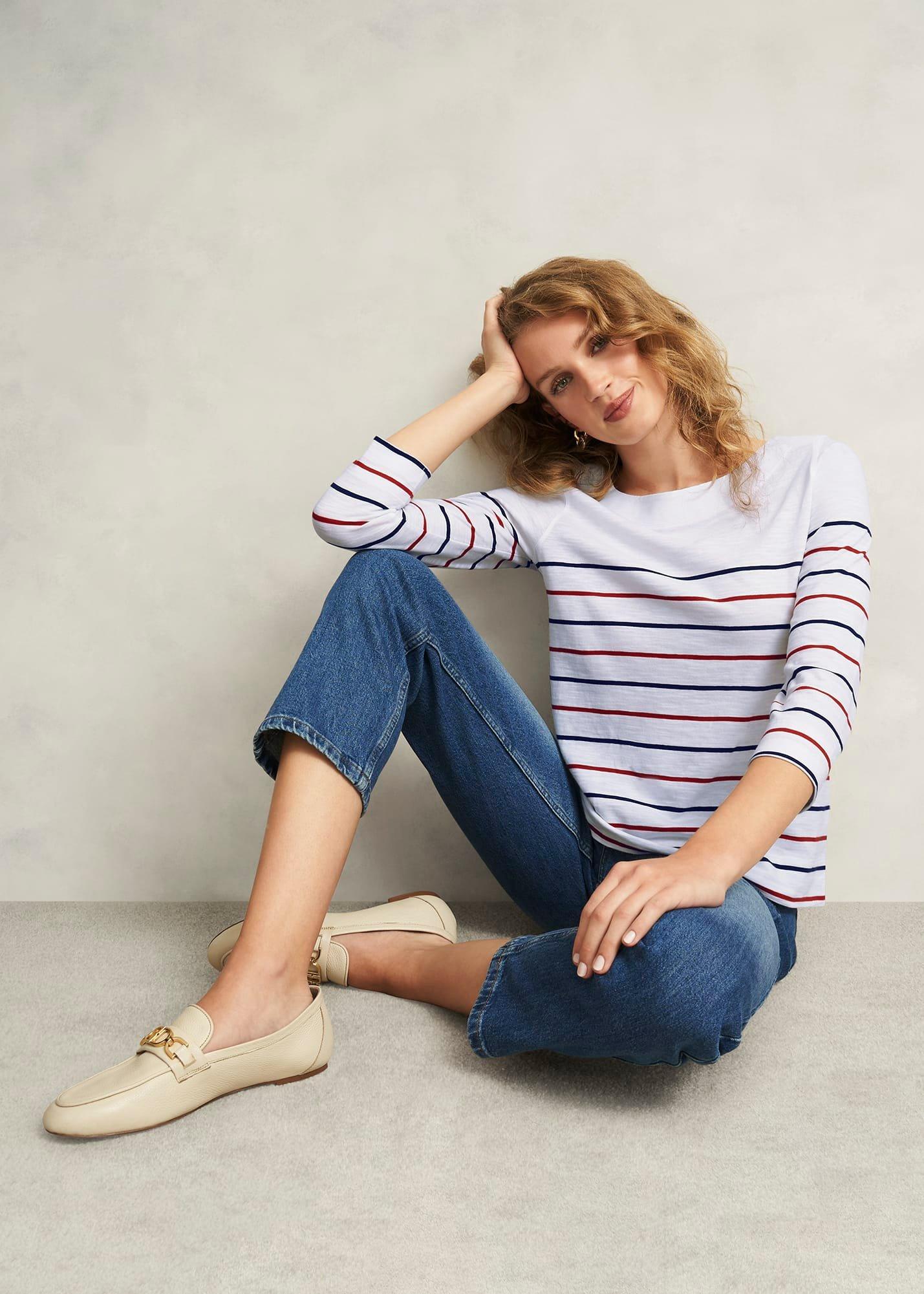 Avia Cotton Slub Striped T-Shirt, White Red Navy, hi-res