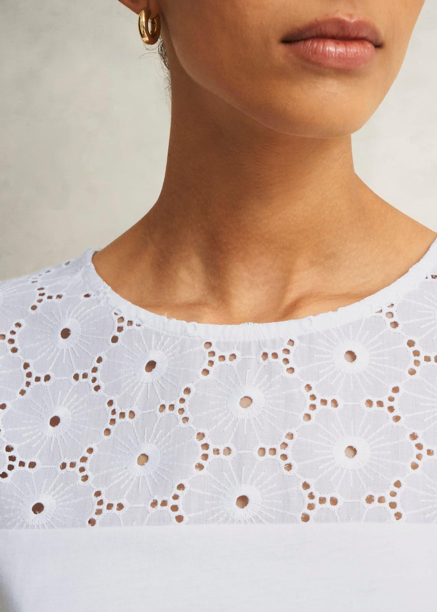 Thea Broderie Top, White, hi-res