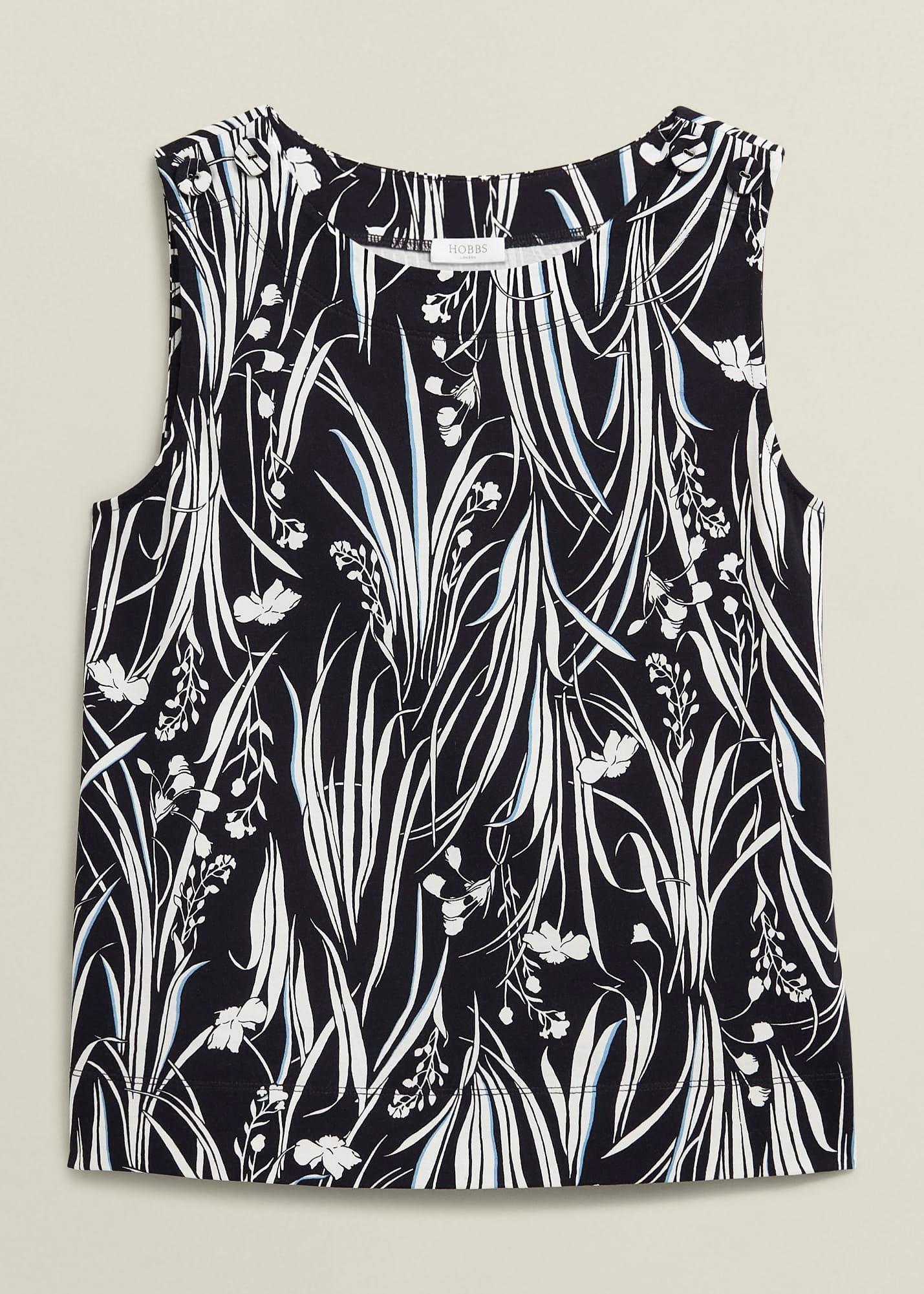 Maddy Cotton Printed Top, Navy Ivory, hi-res