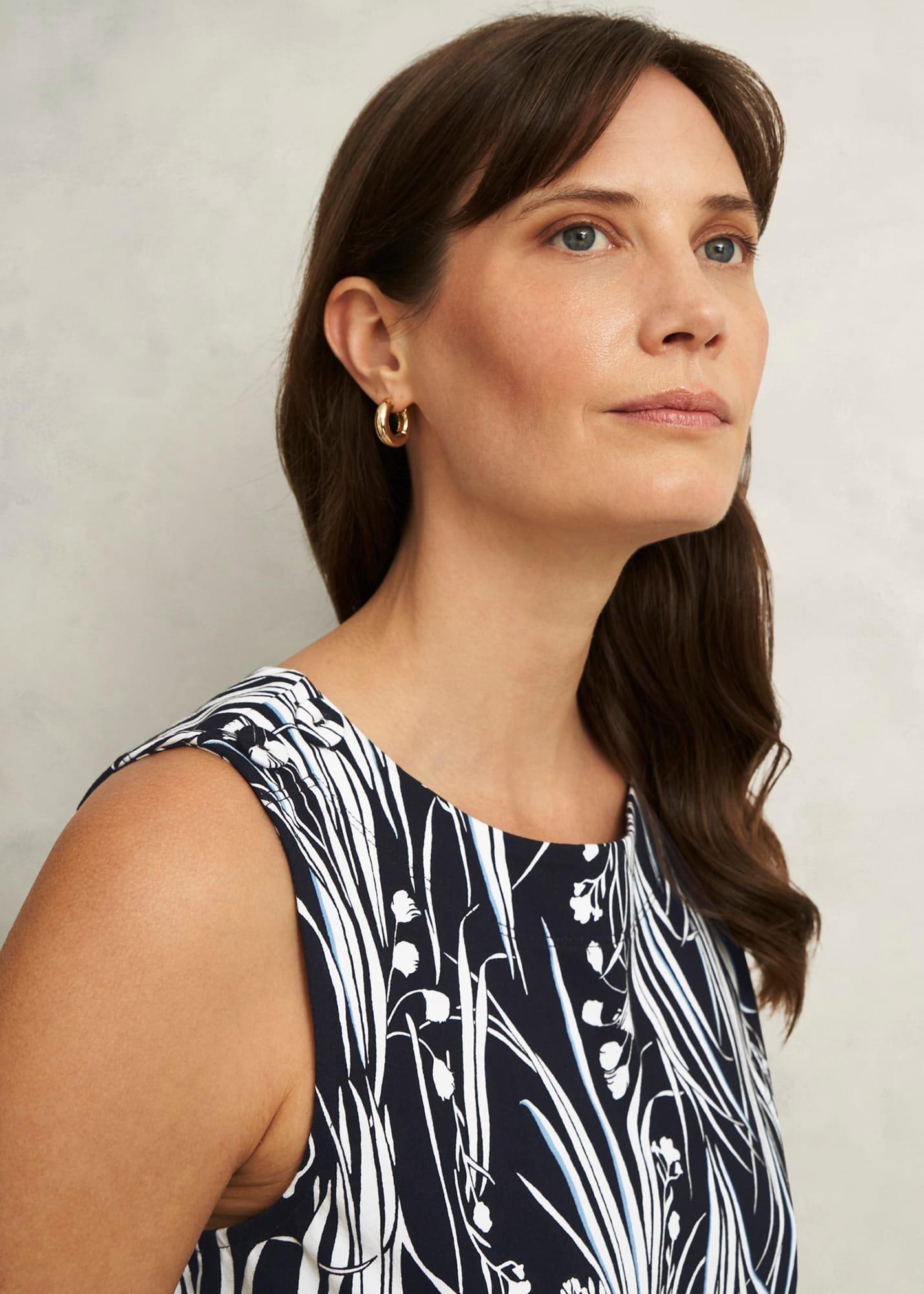 Maddy Cotton Printed Top, Navy Ivory, hi-res