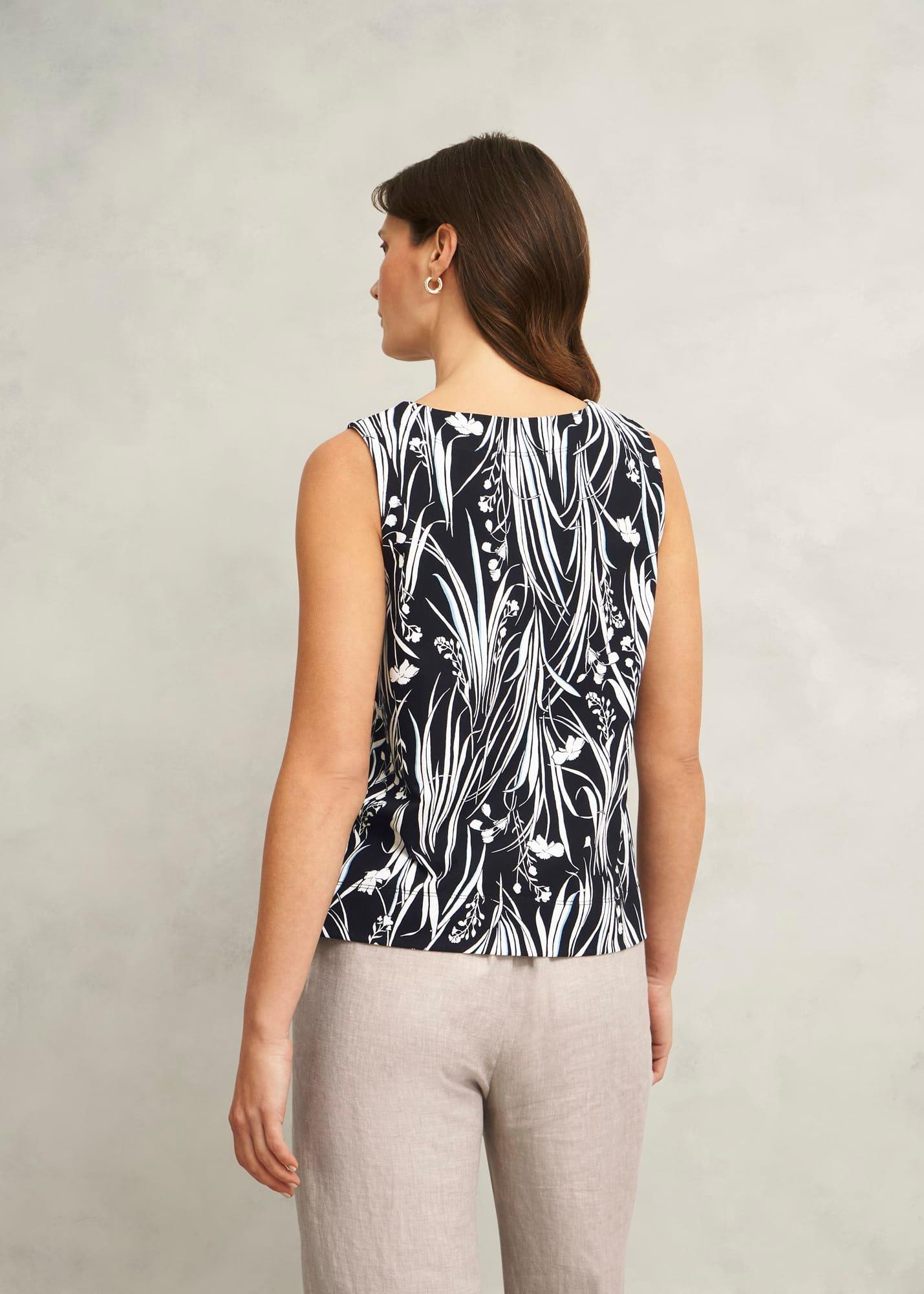 Maddy Cotton Printed Top, Navy Ivory, hi-res