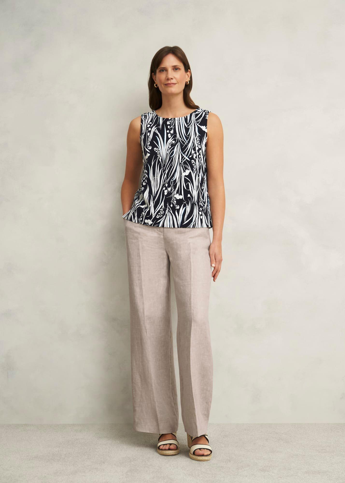 Maddy Cotton Printed Top, Navy Ivory, hi-res