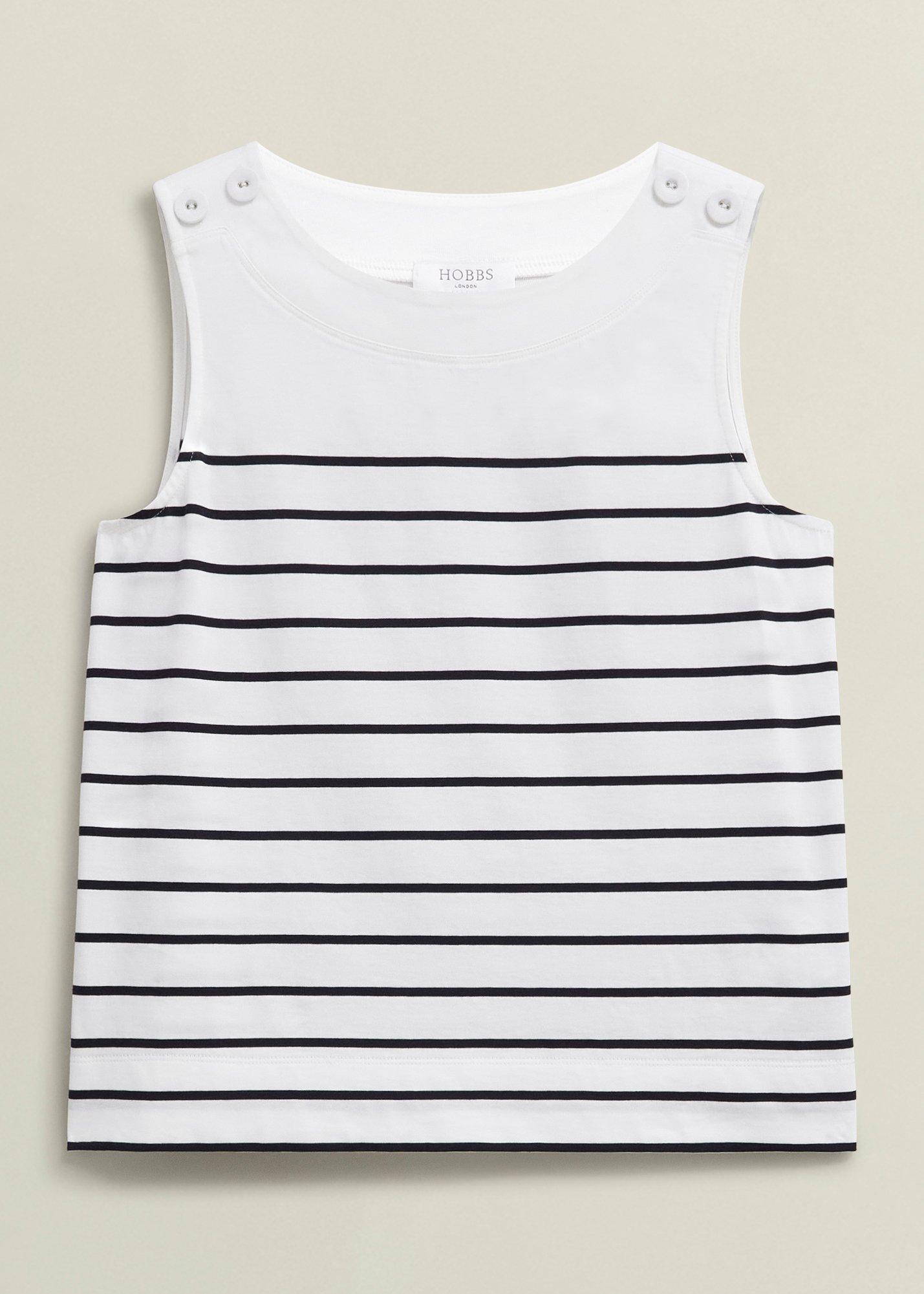 Maddy Cotton Striped Top, White Navy, hi-res