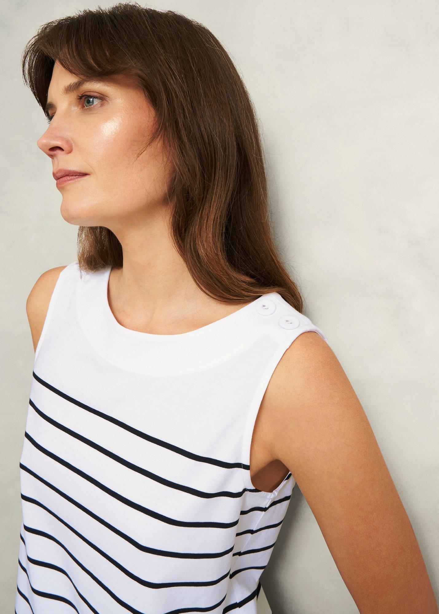 Maddy Cotton Striped Top, White Navy, hi-res