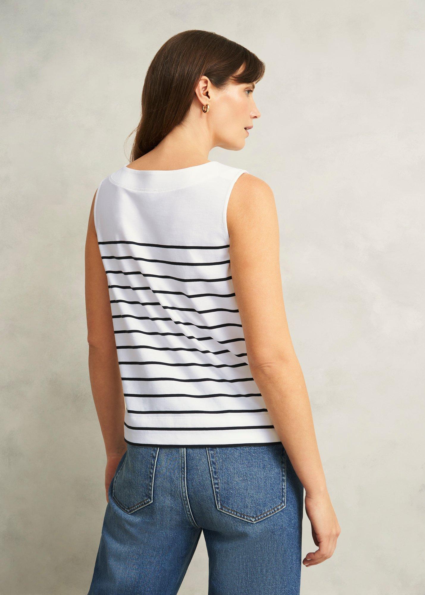 Maddy Cotton Striped Top, White Navy, hi-res