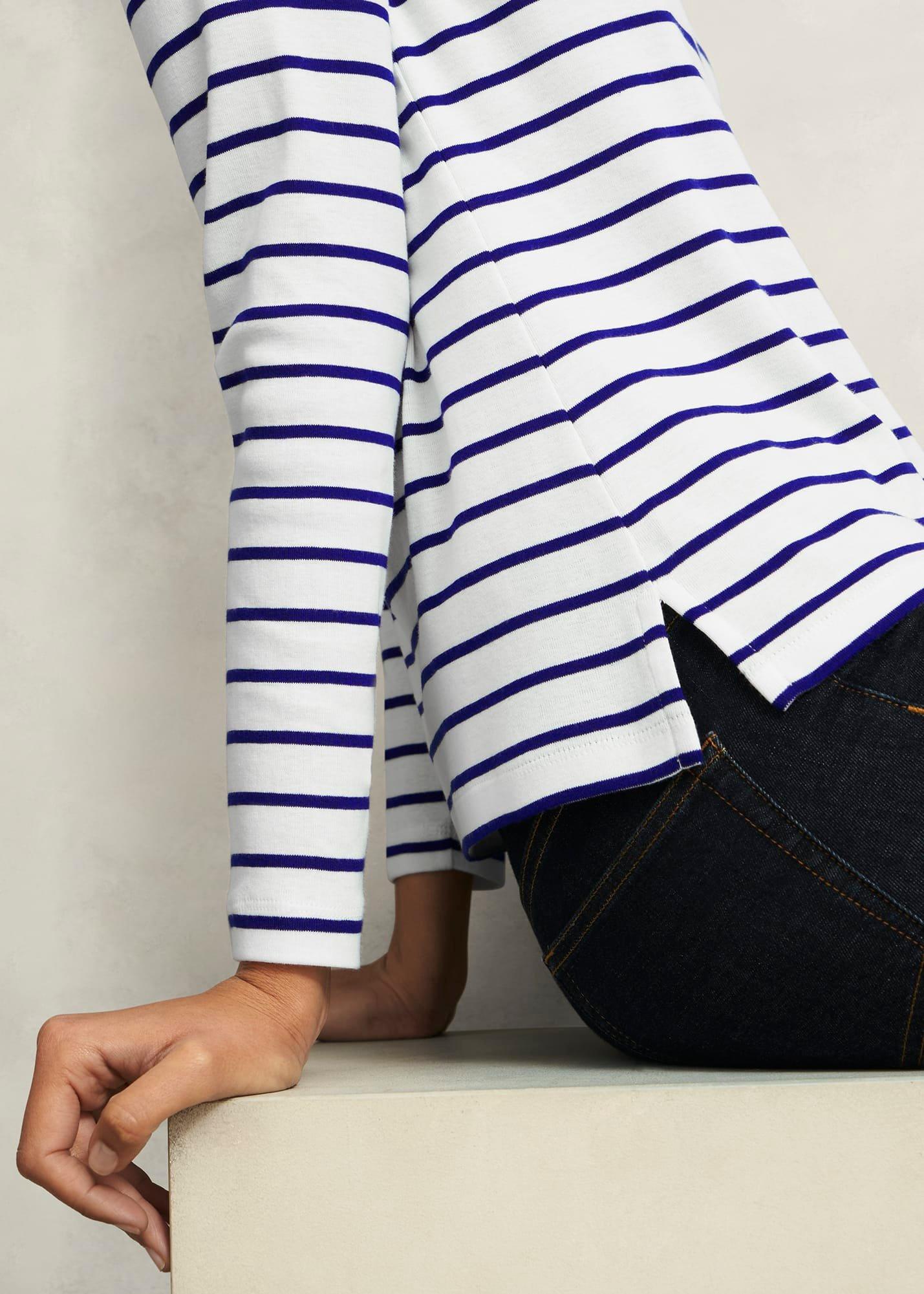 Constance Cotton Striped Top, White Blue, hi-res