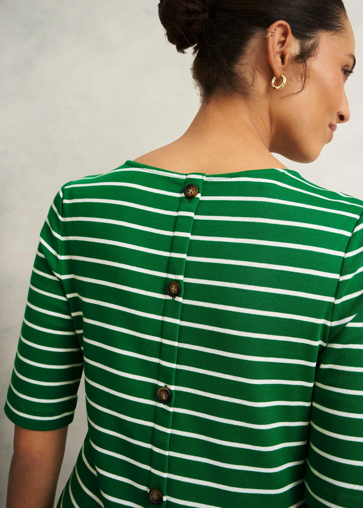 Katie Cotton Button Back Top, Green Ivory, hi-res
