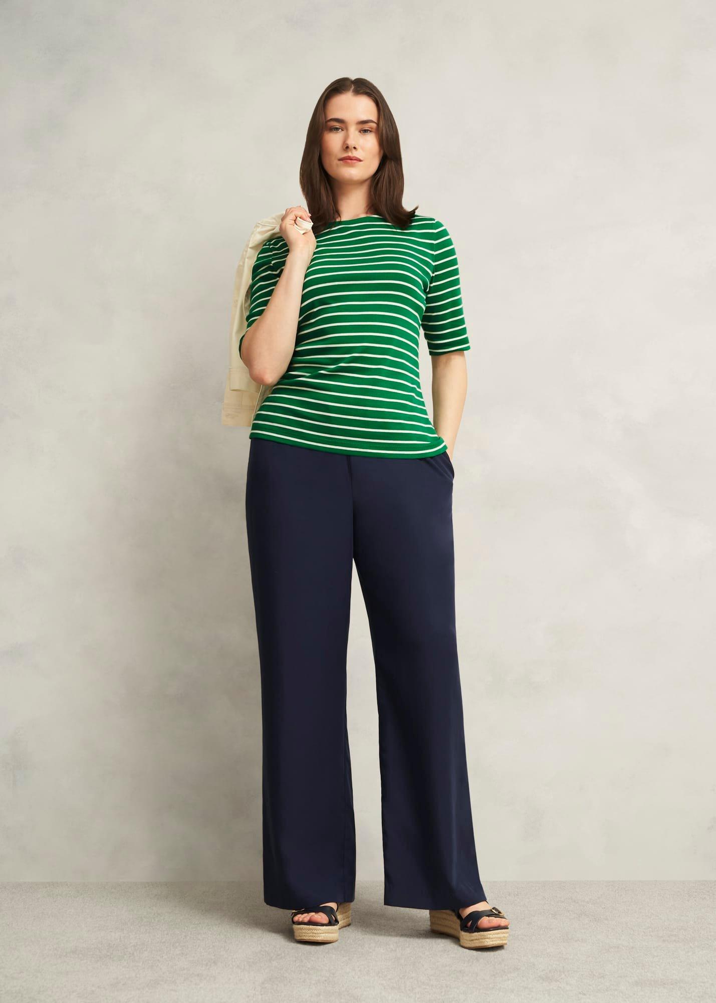 Katie Cotton Button Back Top, Green Ivory, hi-res