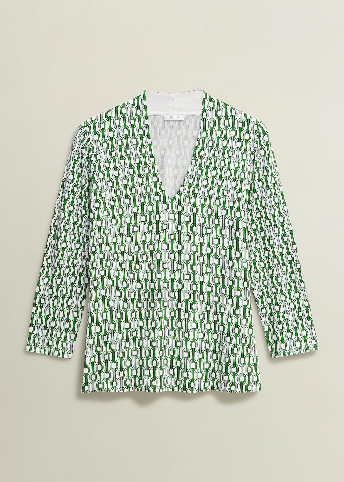 Aimee Printed Top, Green Ivory, hi-res