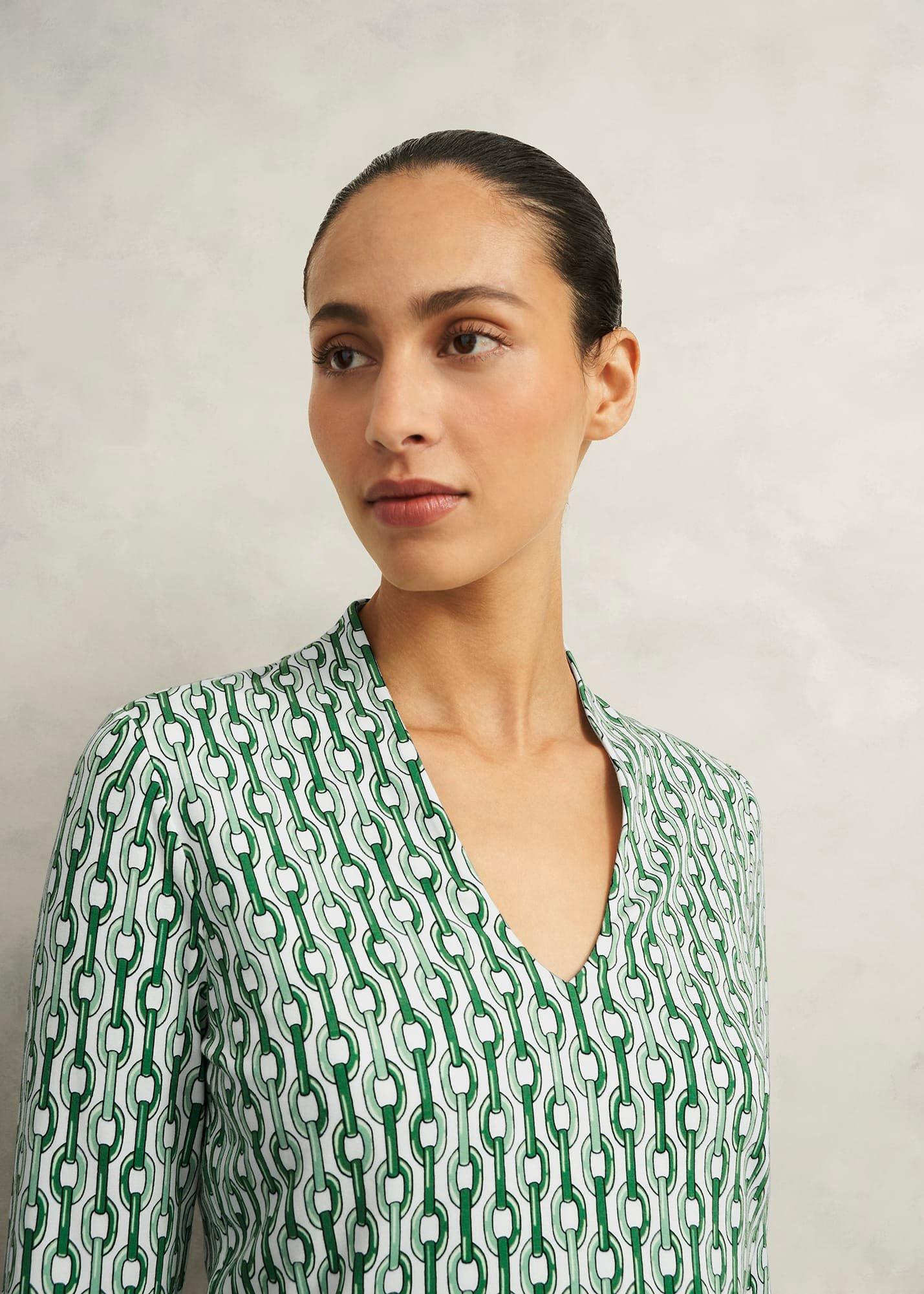 Aimee Printed Top, Green Ivory, hi-res