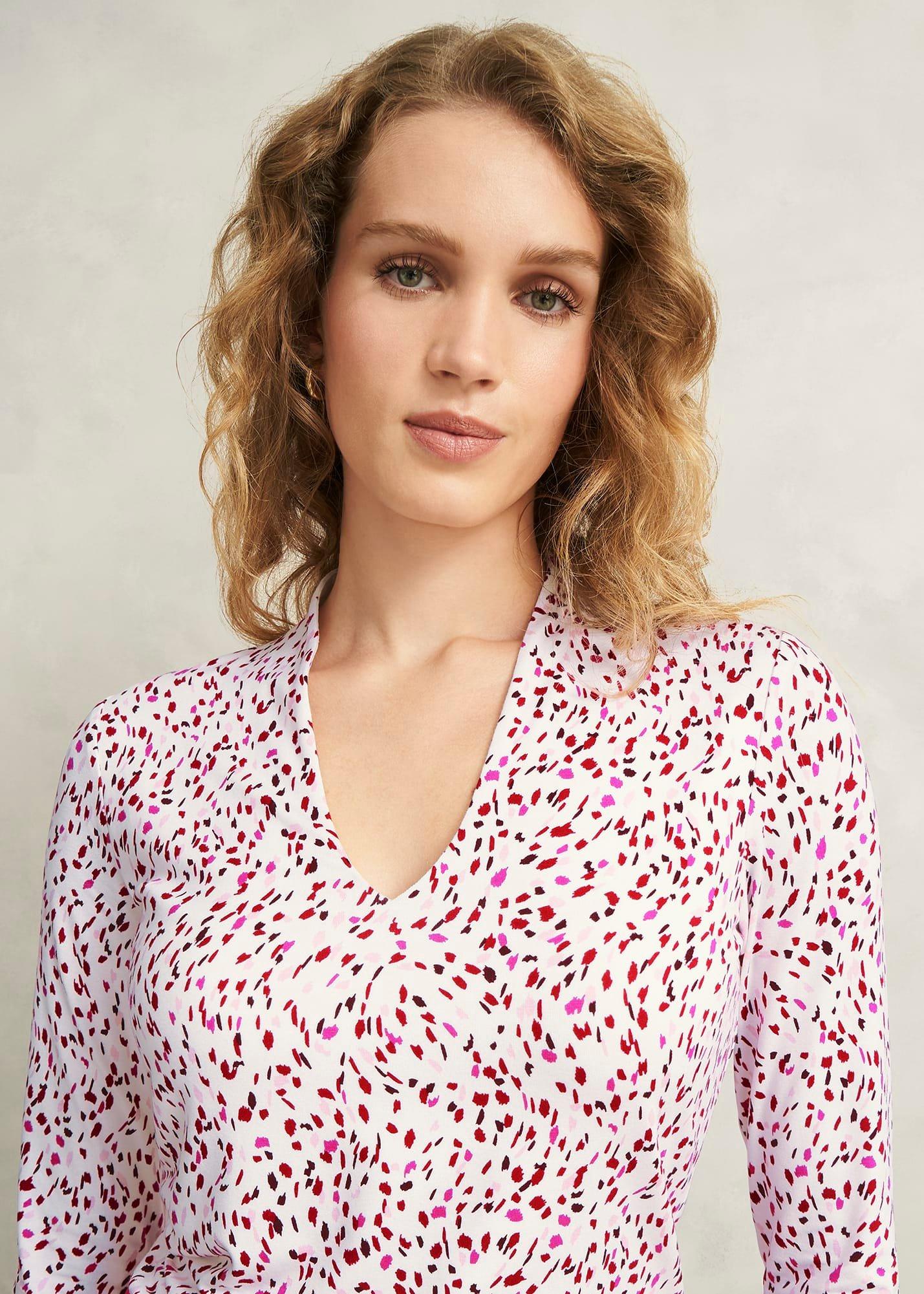 Aimee Printed Top, Ivory Pink, hi-res