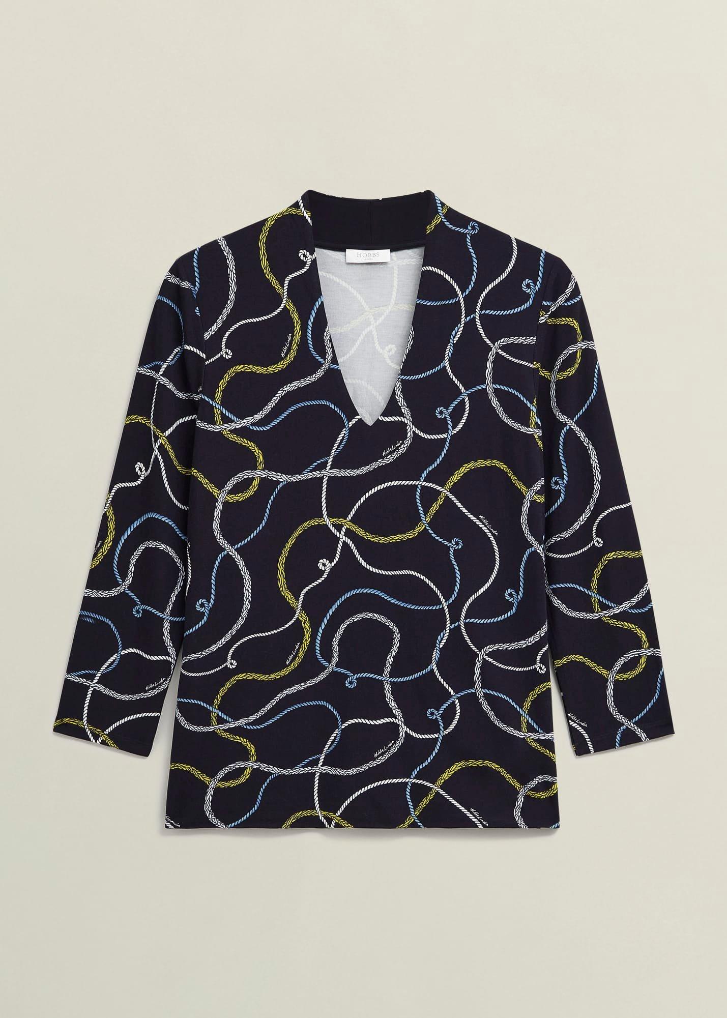 Aimee Printed Top, Navy Multi, hi-res