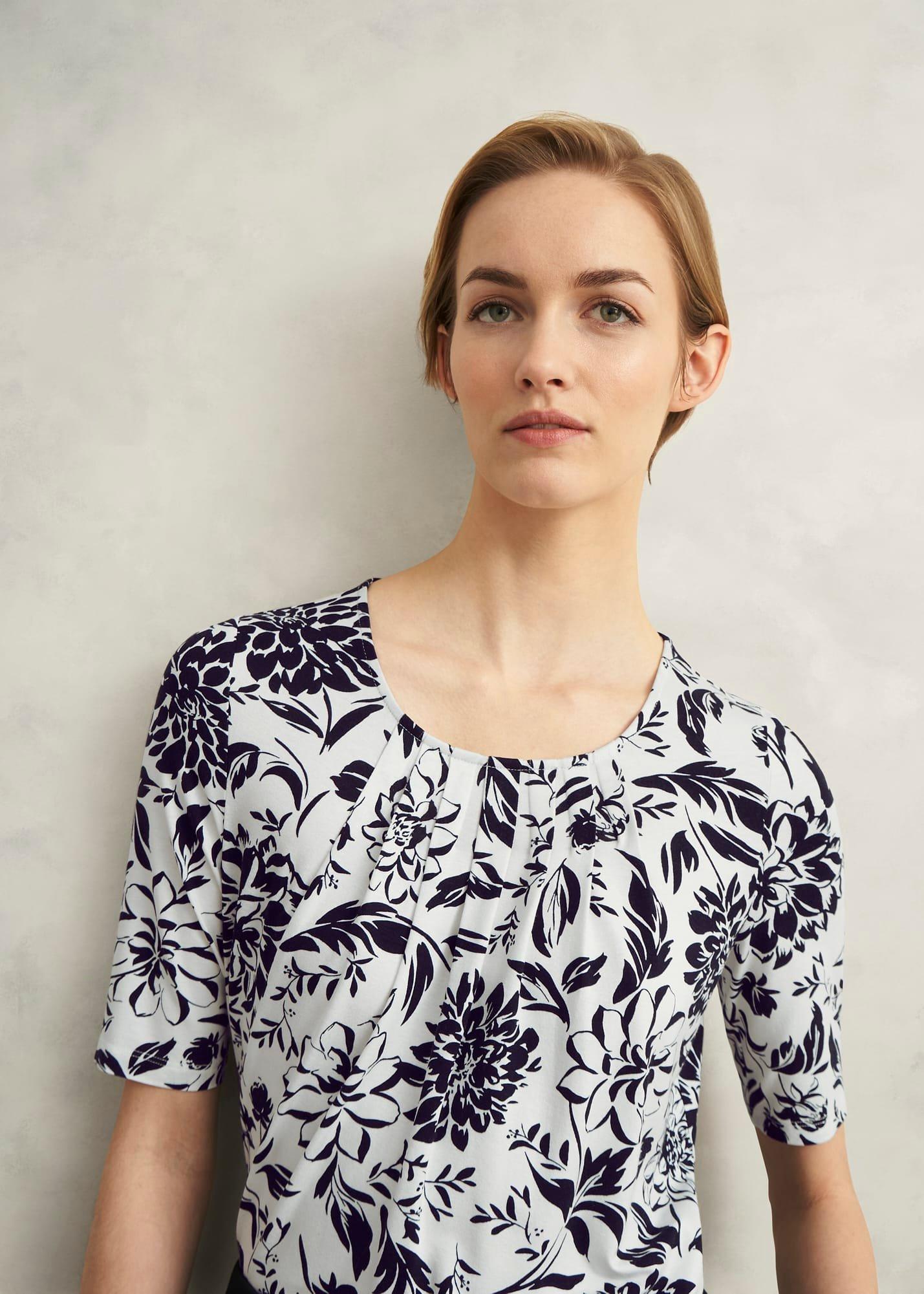 Jacqueline Print Top, Ivory Navy, hi-res